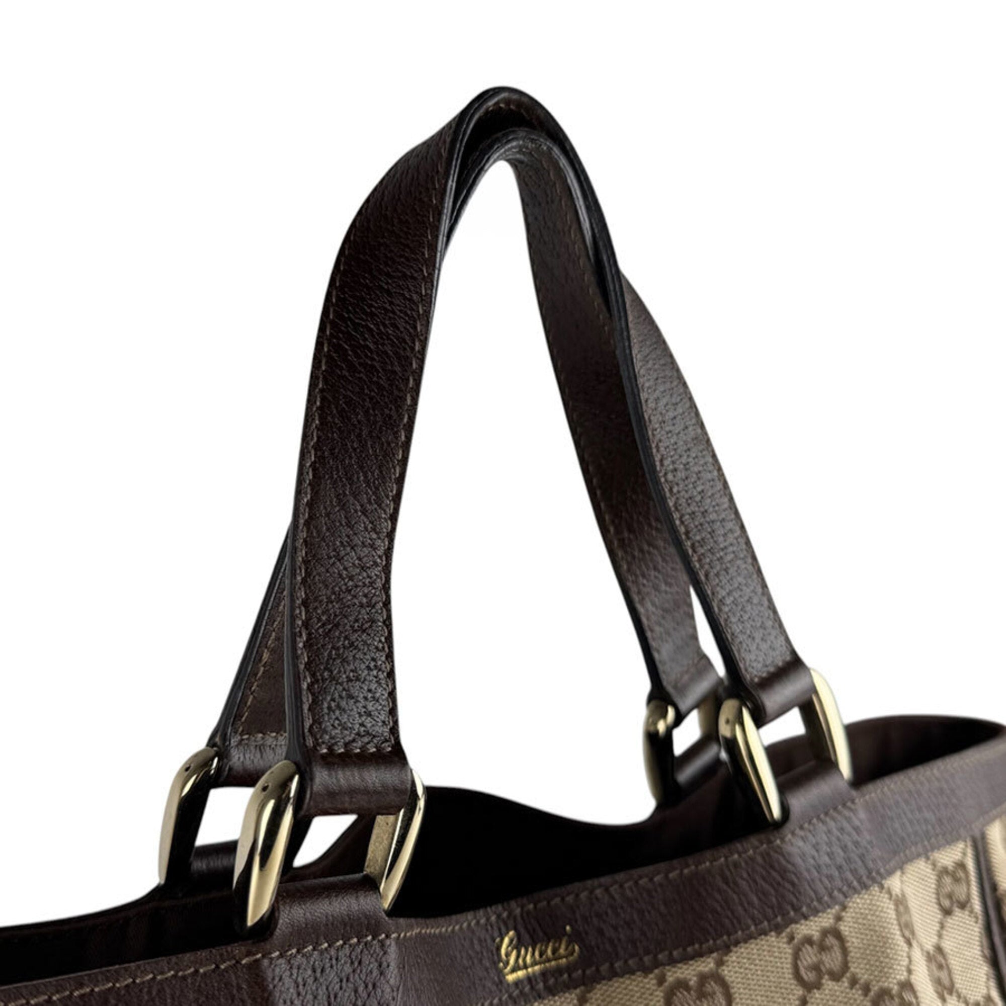 Gucci Brown Brown Gg Gg Canvas Leather Handbag (Pre-Owned)