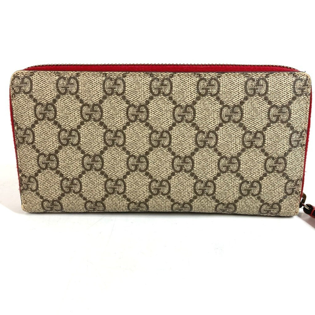 Gucci Gg Supreme Beige Red Color Gg Supreme Leather Long Wallet (Bi-Fold) (Pre-Owned)