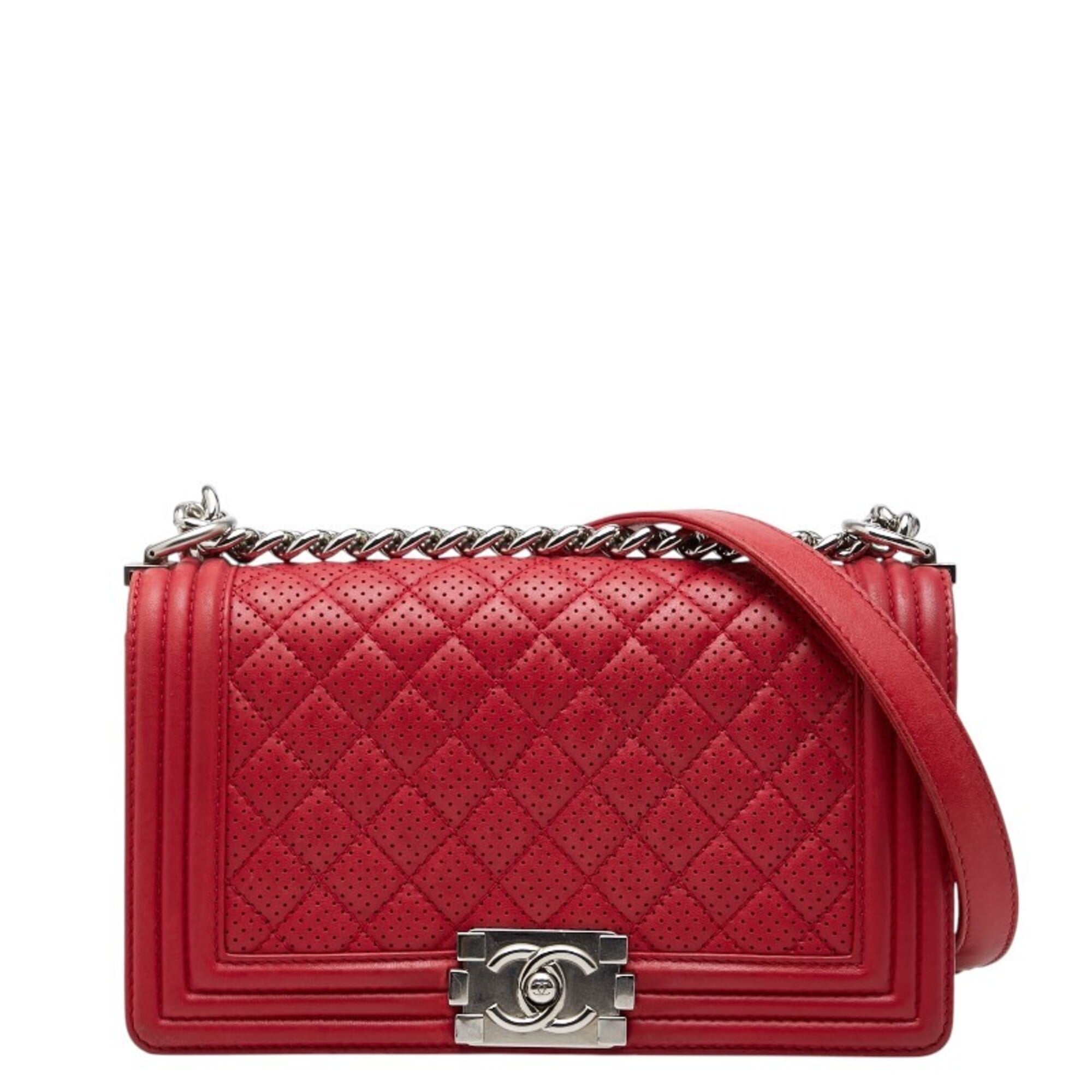 Chanel Matelasse Red Color Leather Shoulder Bag