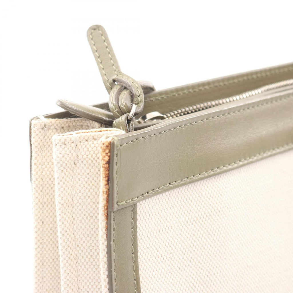 Balenciaga Khaki White Canvas Leather Handbag Pochette Shoulder