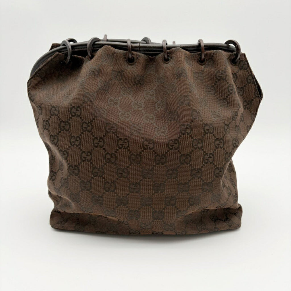 Gucci Gg Canvas Brown Gg Canvas Leather Shoulder Bag (Pre-Owned)