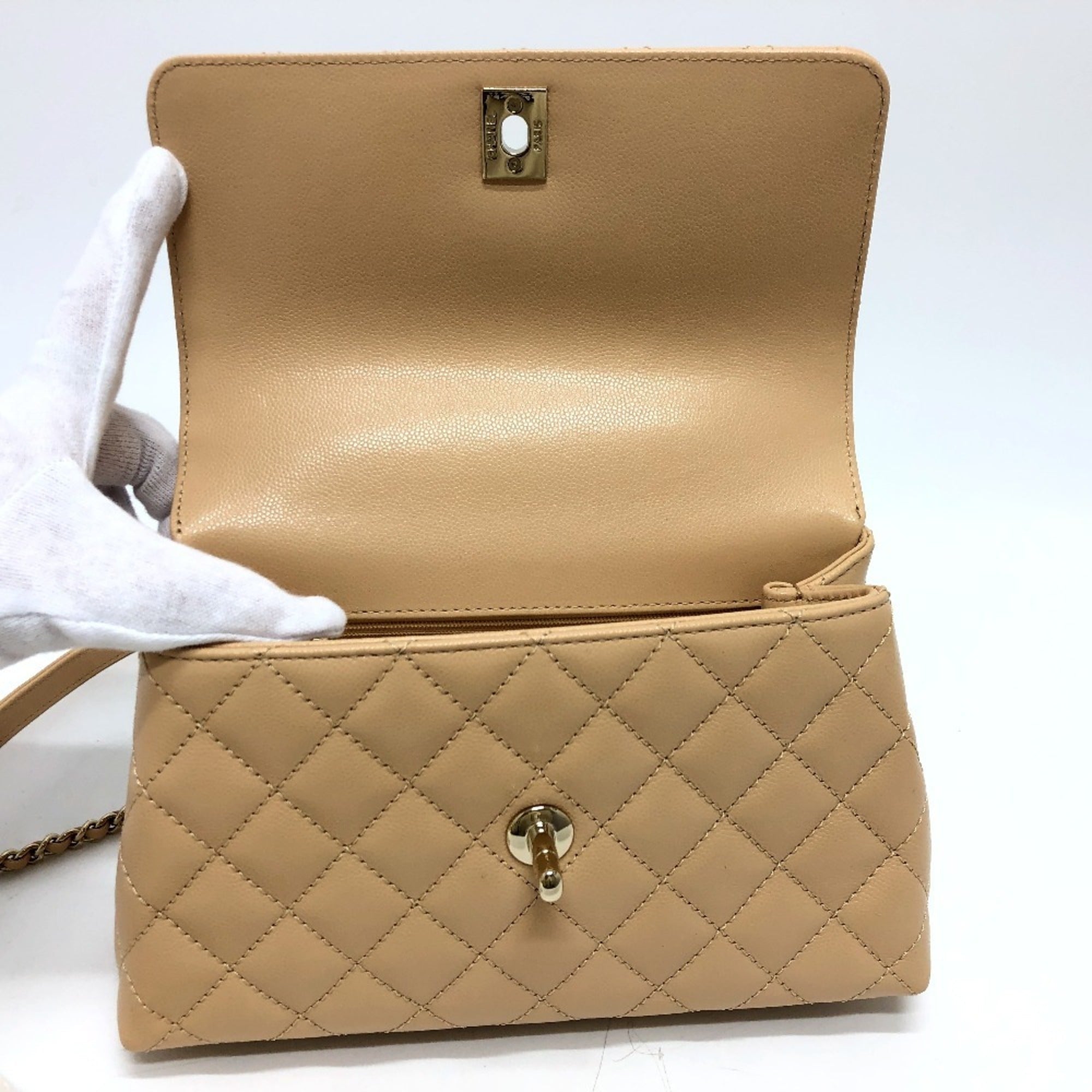Chanel Beige Grained Calfskin Handbag Shoulder Bag