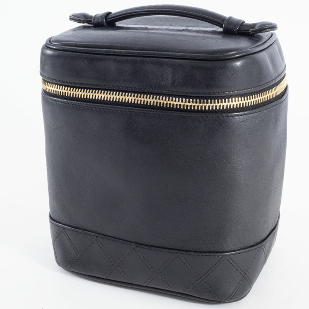Chanel Black Leather Handbag Pouch Vanity Bag