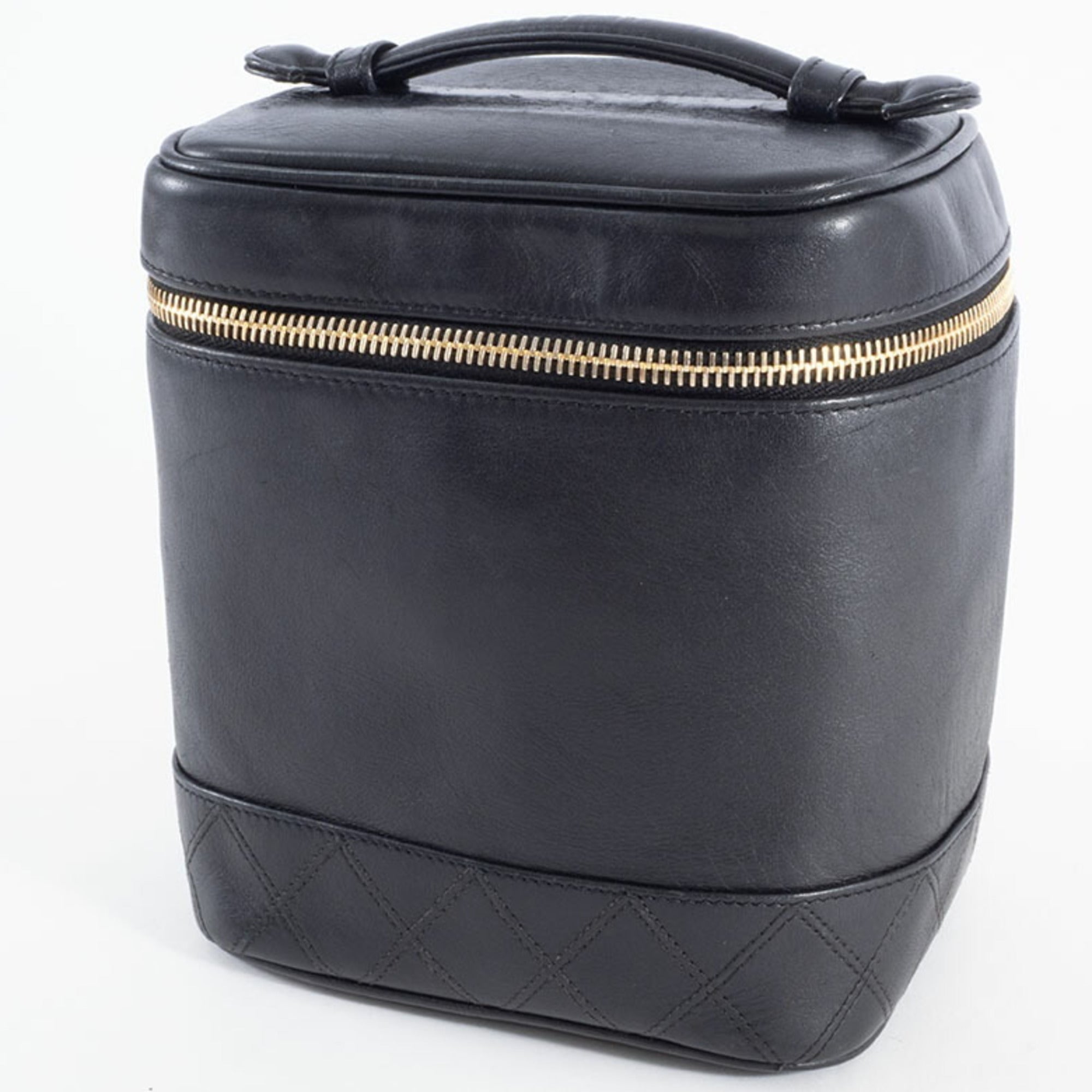 Chanel Black Leather Handbag Pouch Vanity Bag