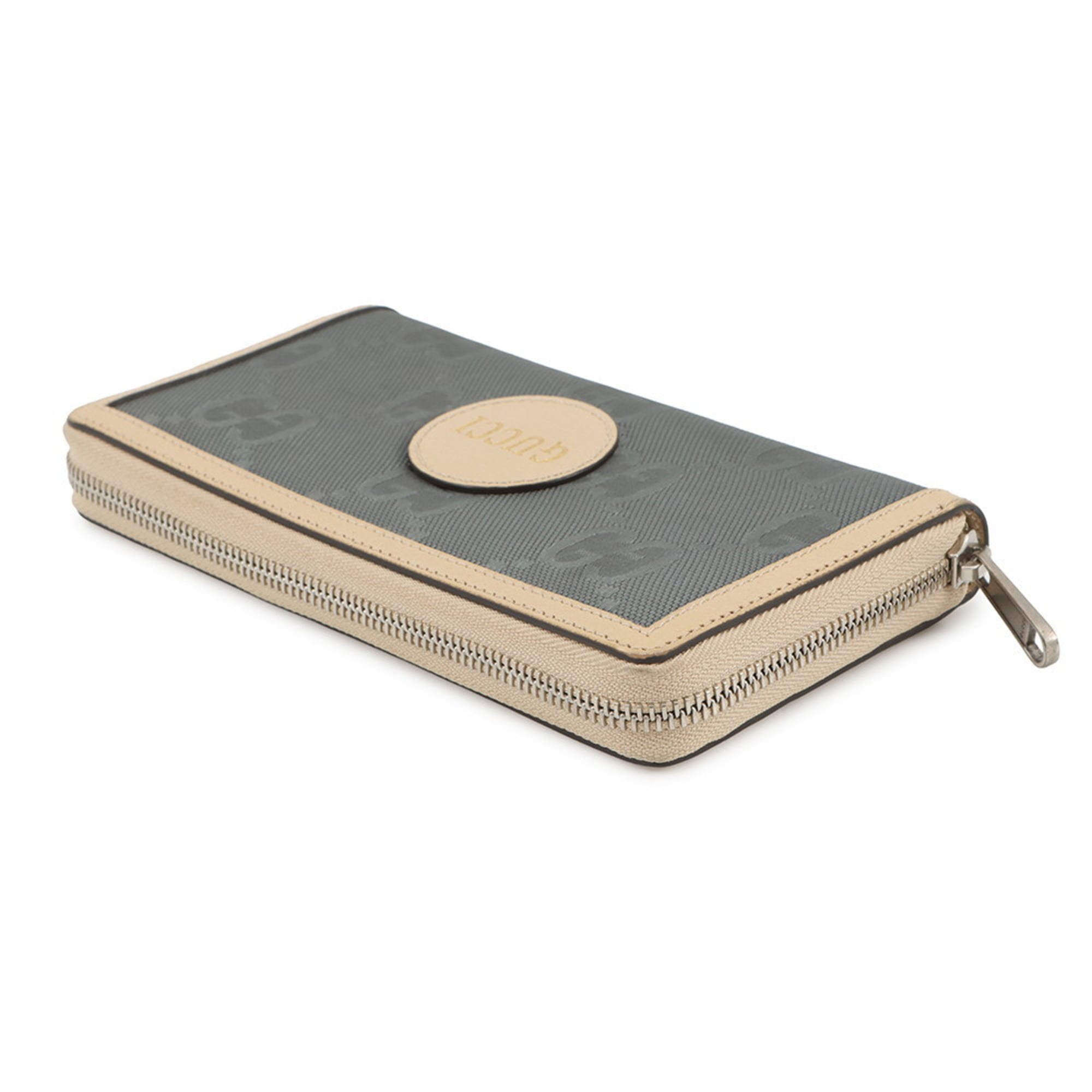 Gucci Beige Gray Nylon Leather Long Wallet (Bi-Fold) (Pre-Owned)