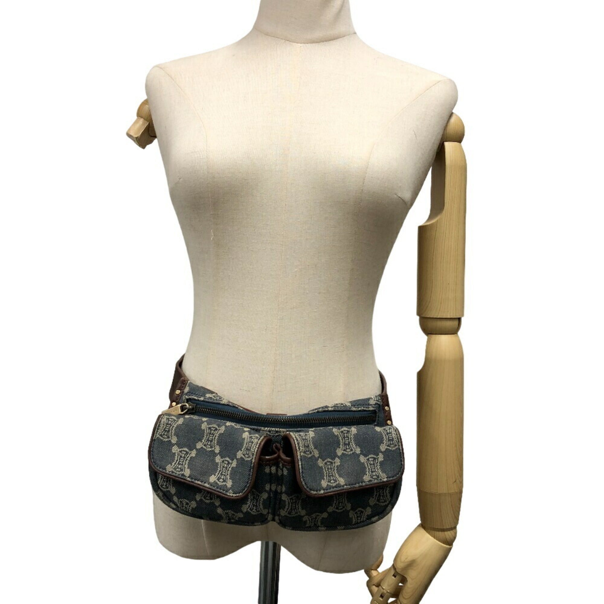 Celine Blue Brown Denim Leather Fanny Pack Sling Bag