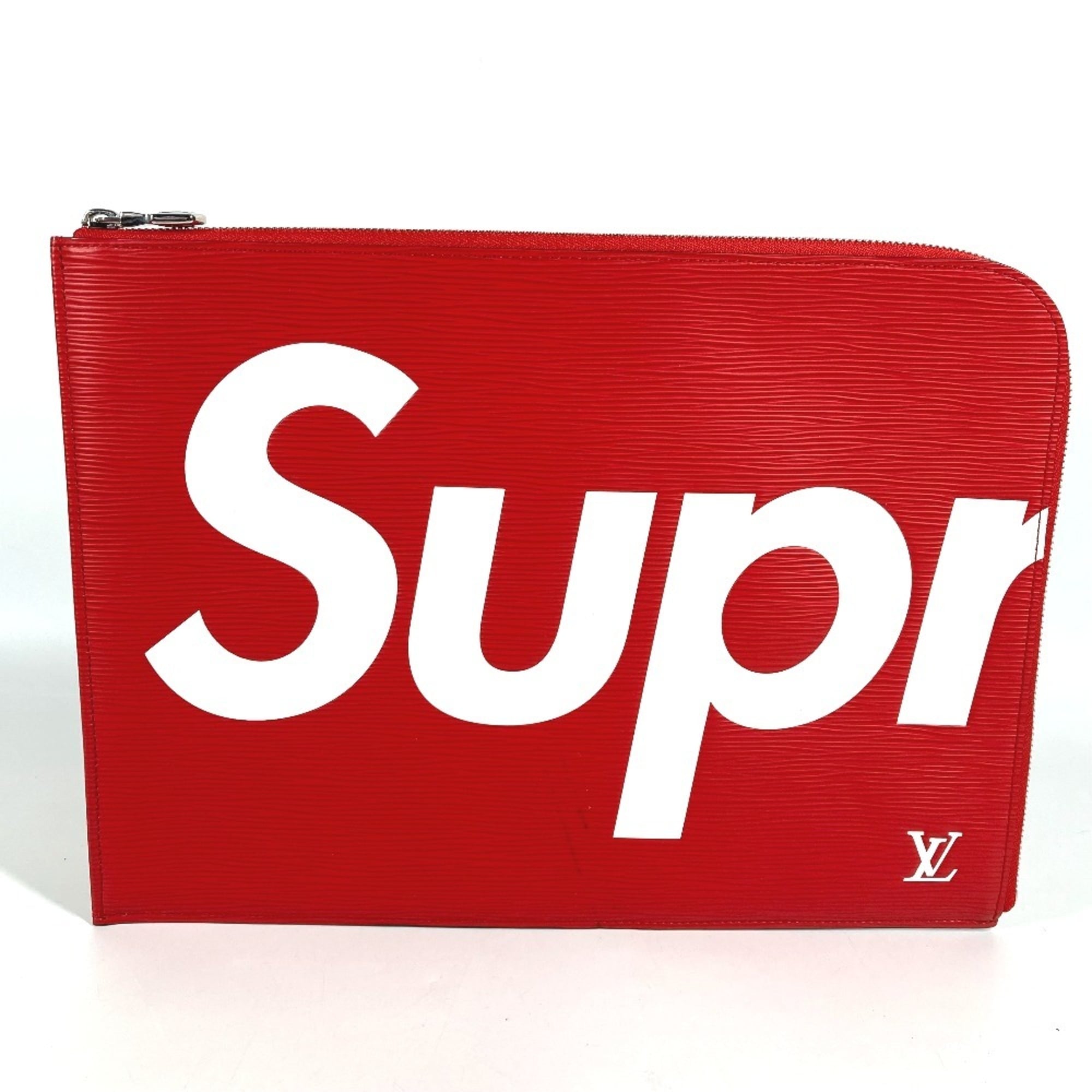 Louis Vuitton Red Color White Epi Leather Clutch Bag Pochette