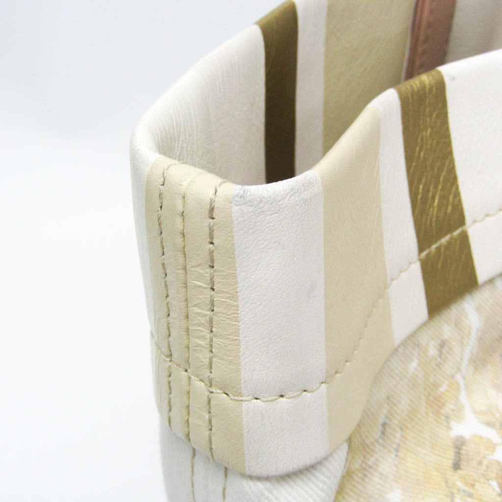 Chanel Multi-Color Pink Beige Canvas Leather Handbag Tote Bag