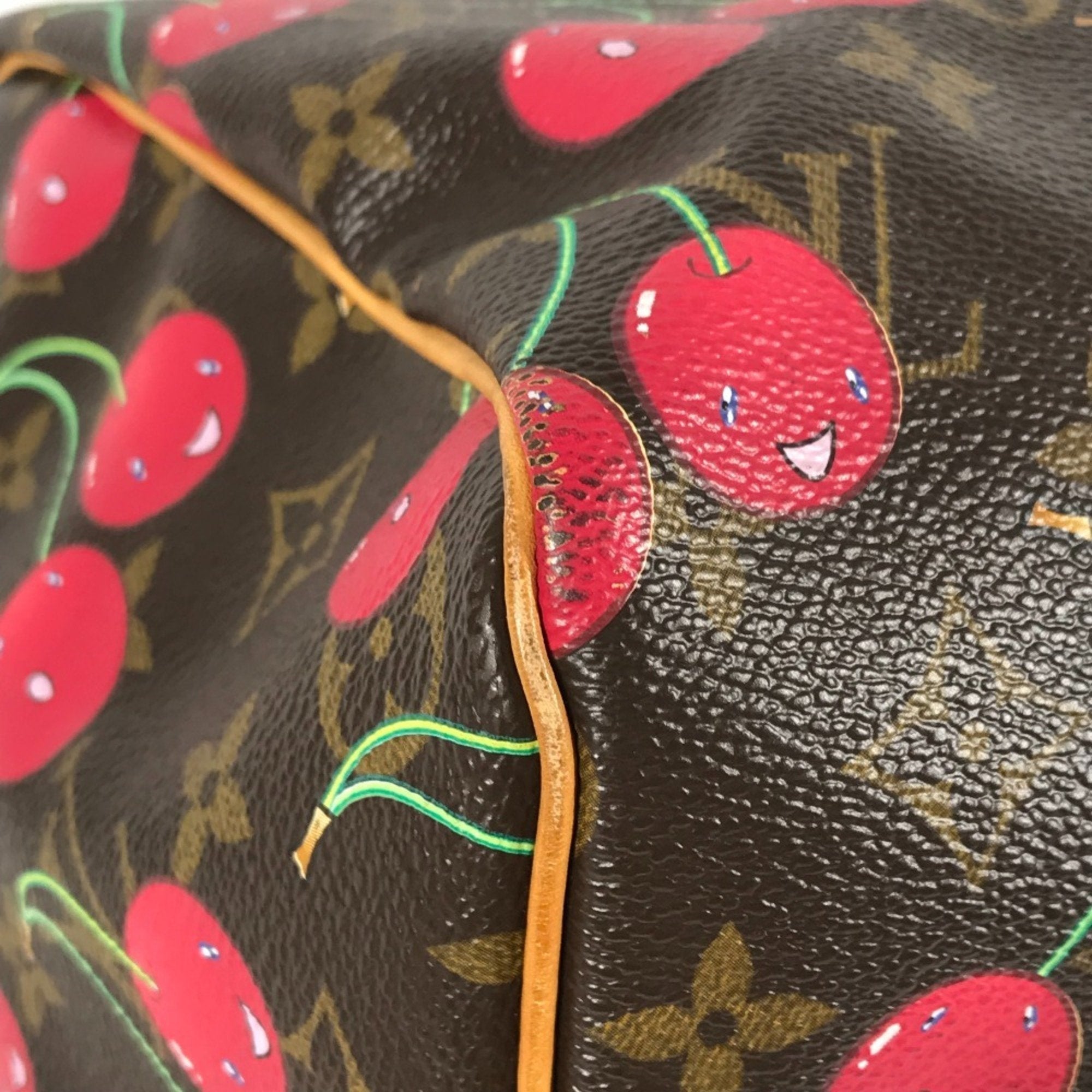 Louis Vuitton Brown Red Color Monogram Cherry Blossom Canvas Boston Bag