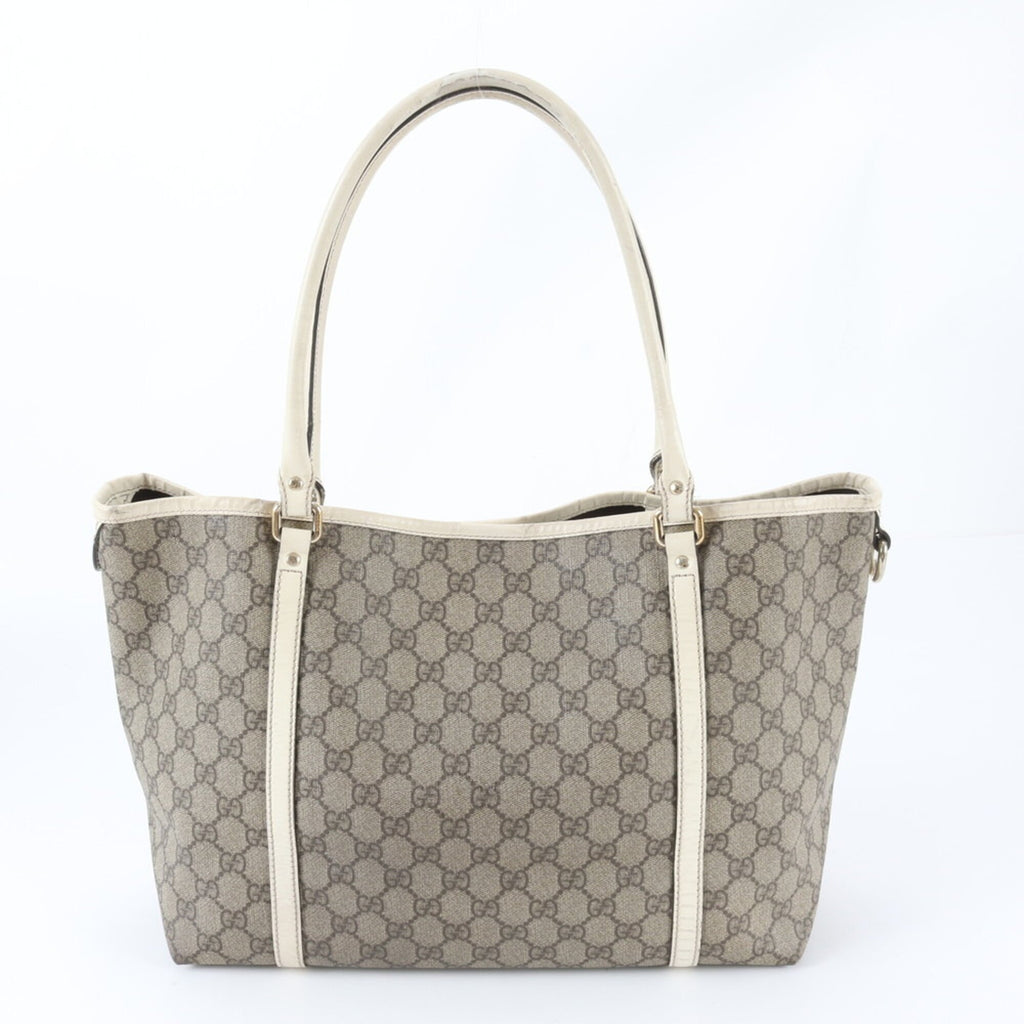 Gucci Beige Leather Coated Canvas Handbag Shoulder Bag Tote Bag (Pre-Owned)