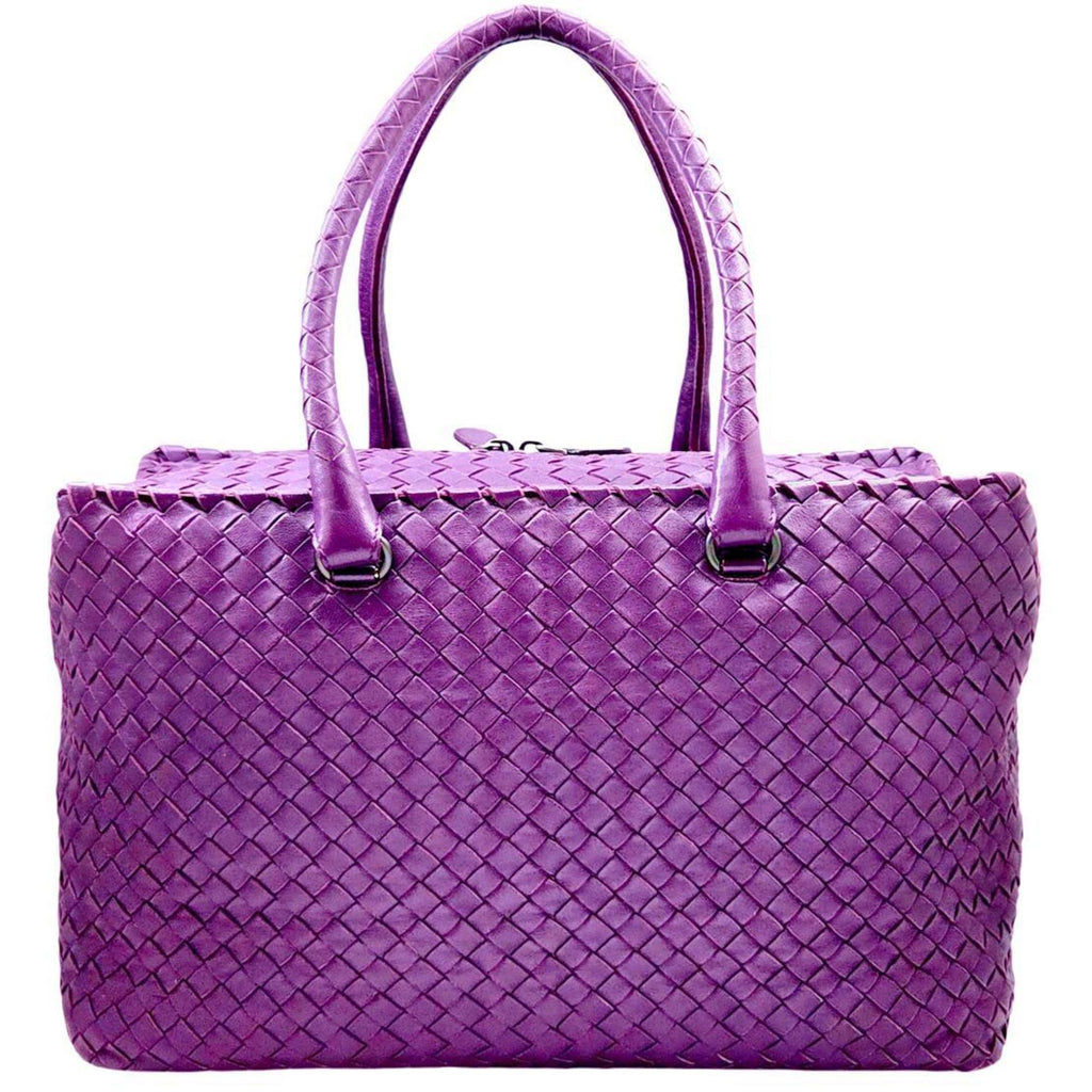 Bottega Veneta Purple Leather Boston Bag Handbag Tote Bag