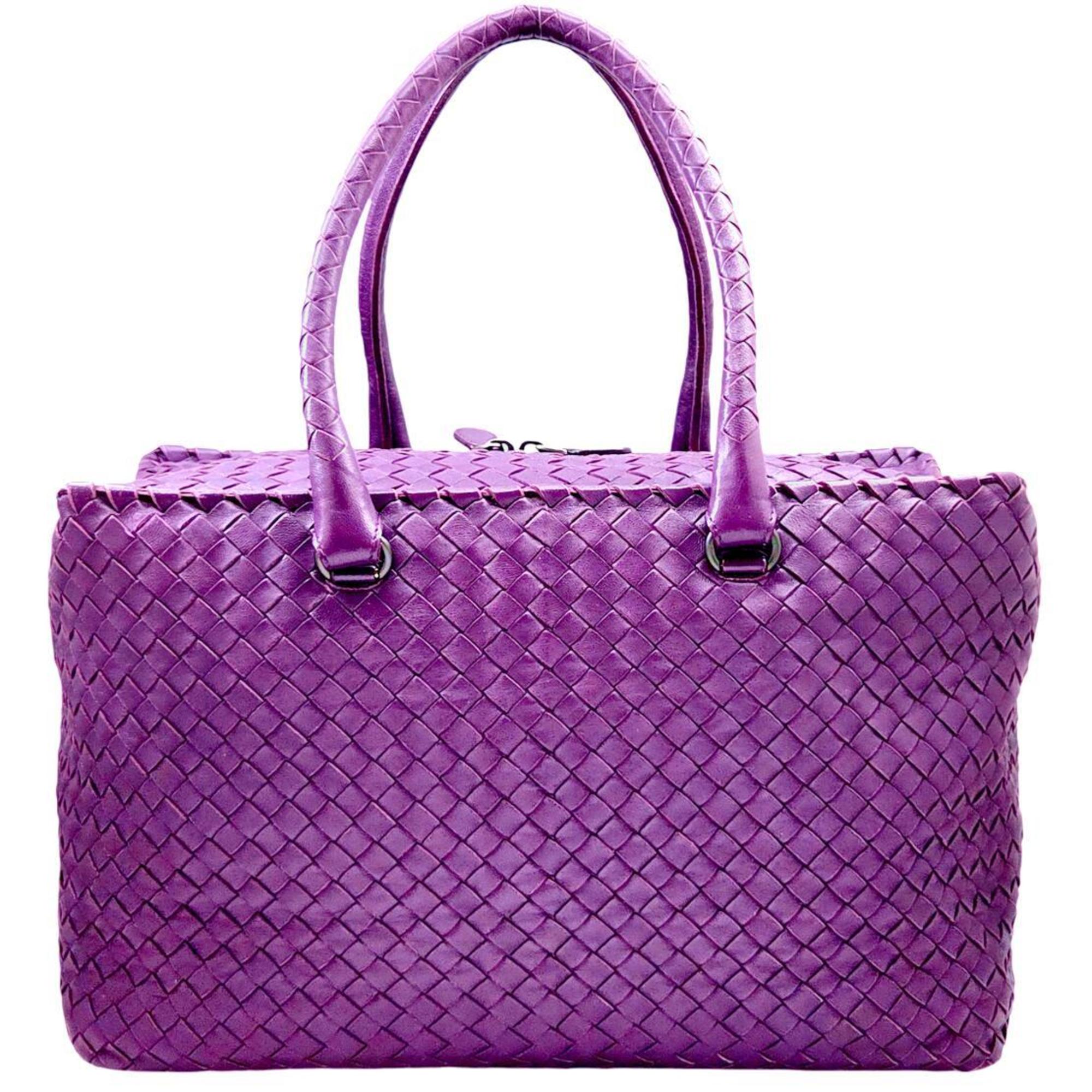 Bottega Veneta Purple Leather Boston Bag Handbag Tote Bag