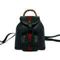 Gucci Black Green Red Color Leather Bamboo Backpack (Pre-Owned)