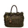 Prada Brown Khaki Nylon Leather Handbag Tote Bag