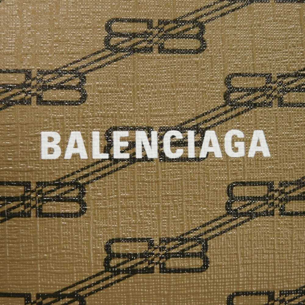 Balenciaga Beige Brown Coated Canvas Leather Clutch Bag Pouch