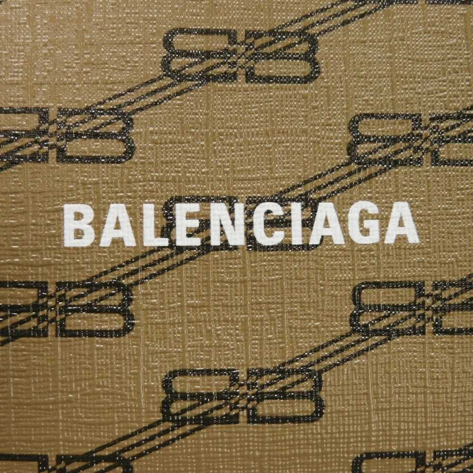 Balenciaga Beige Brown Coated Canvas Leather Clutch Bag Pouch