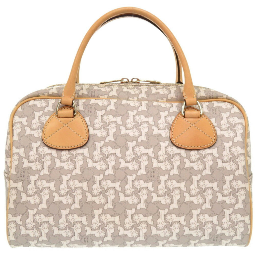 Celine Beige Gray White Pvc Leather Boston Bag Handbag