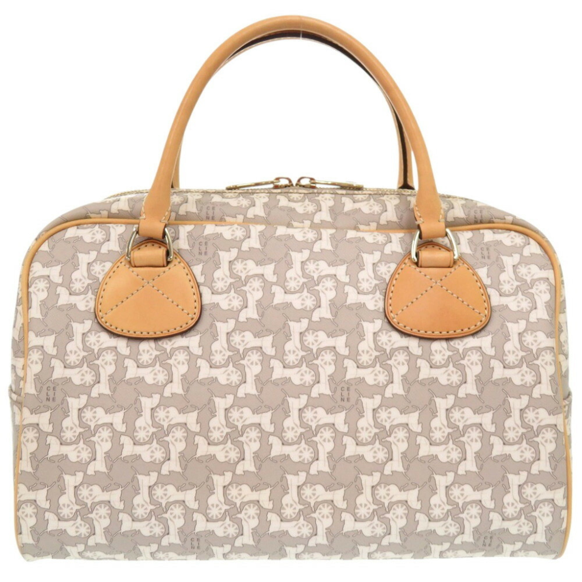 Celine Beige Gray White Pvc Leather Boston Bag Handbag
