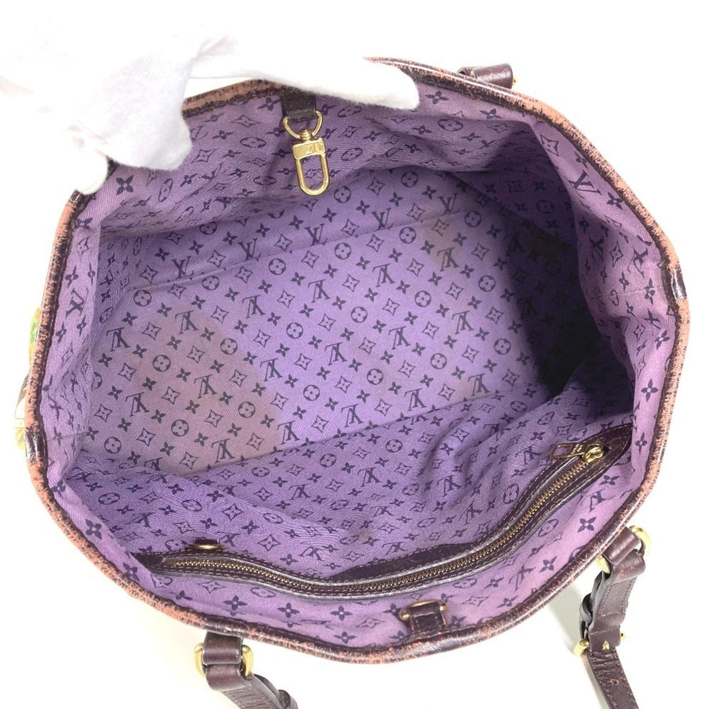 Louis Vuitton Green Leather Canvas Shoulder Bag Tote Bag