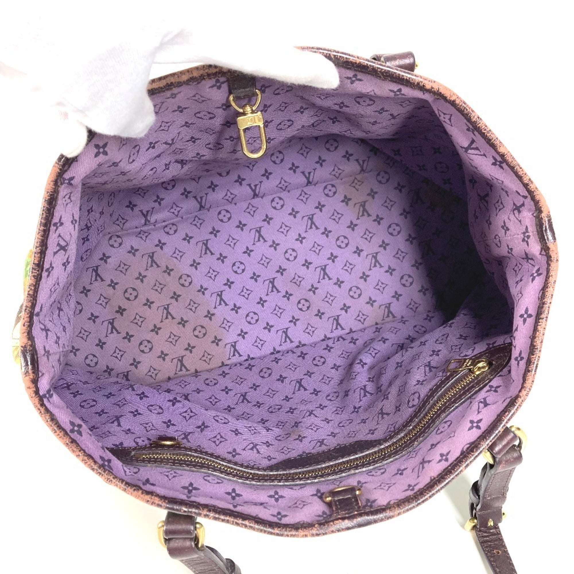 Louis Vuitton Green Leather Canvas Shoulder Bag Tote Bag
