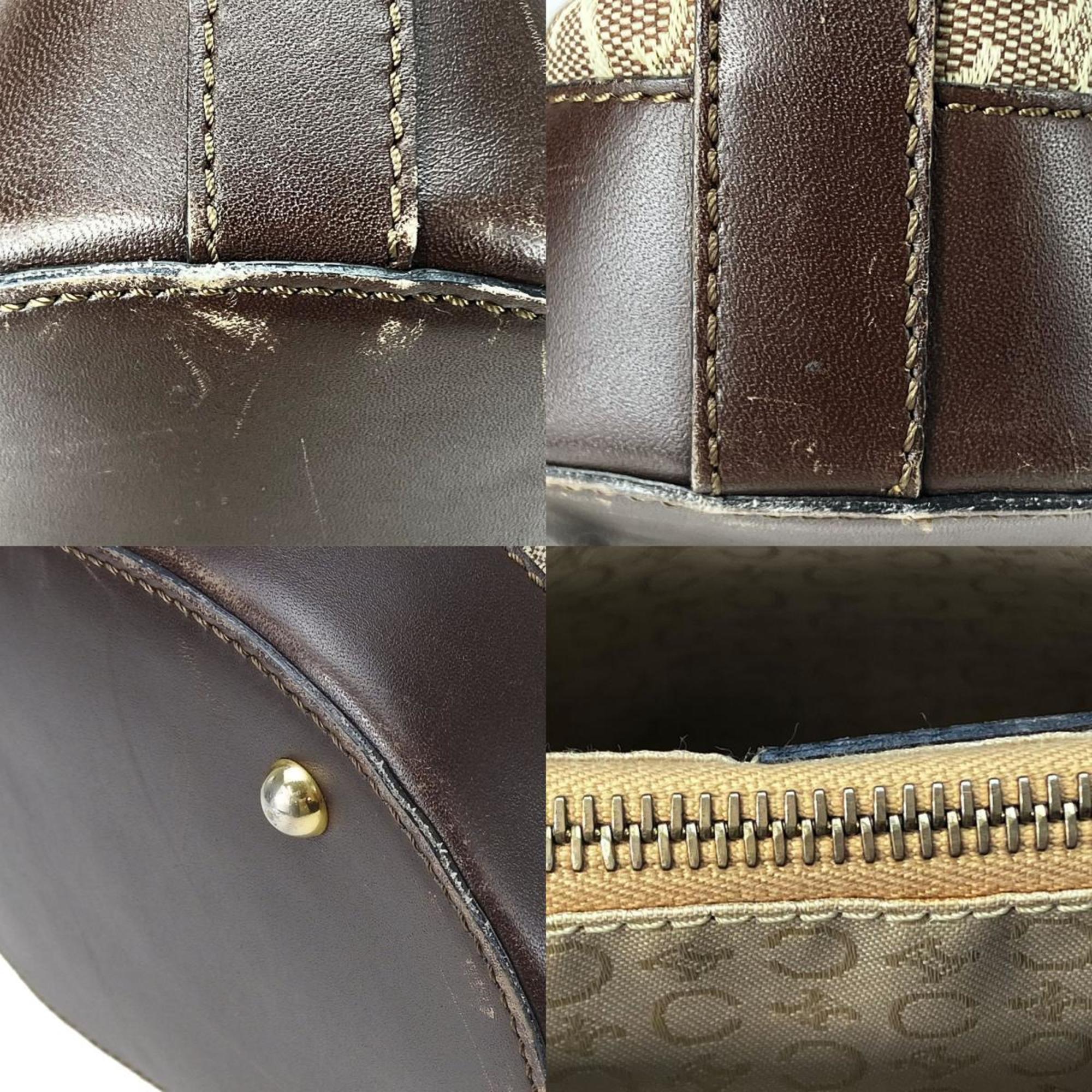 Celine Beige Dark Brown Canvas Leather Tote Bag