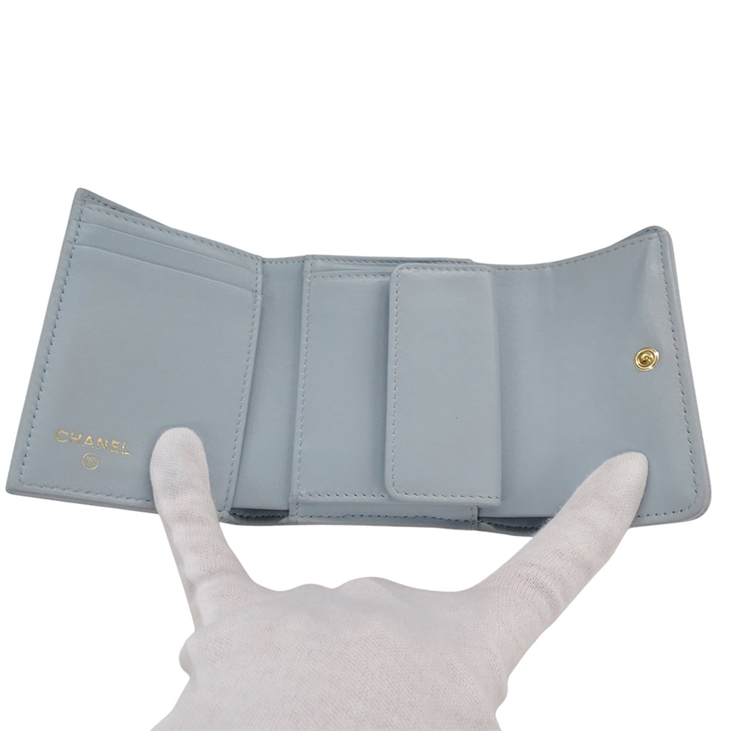 Chanel Light Blue Grained Calfskin Wallet (Tri-Fold)