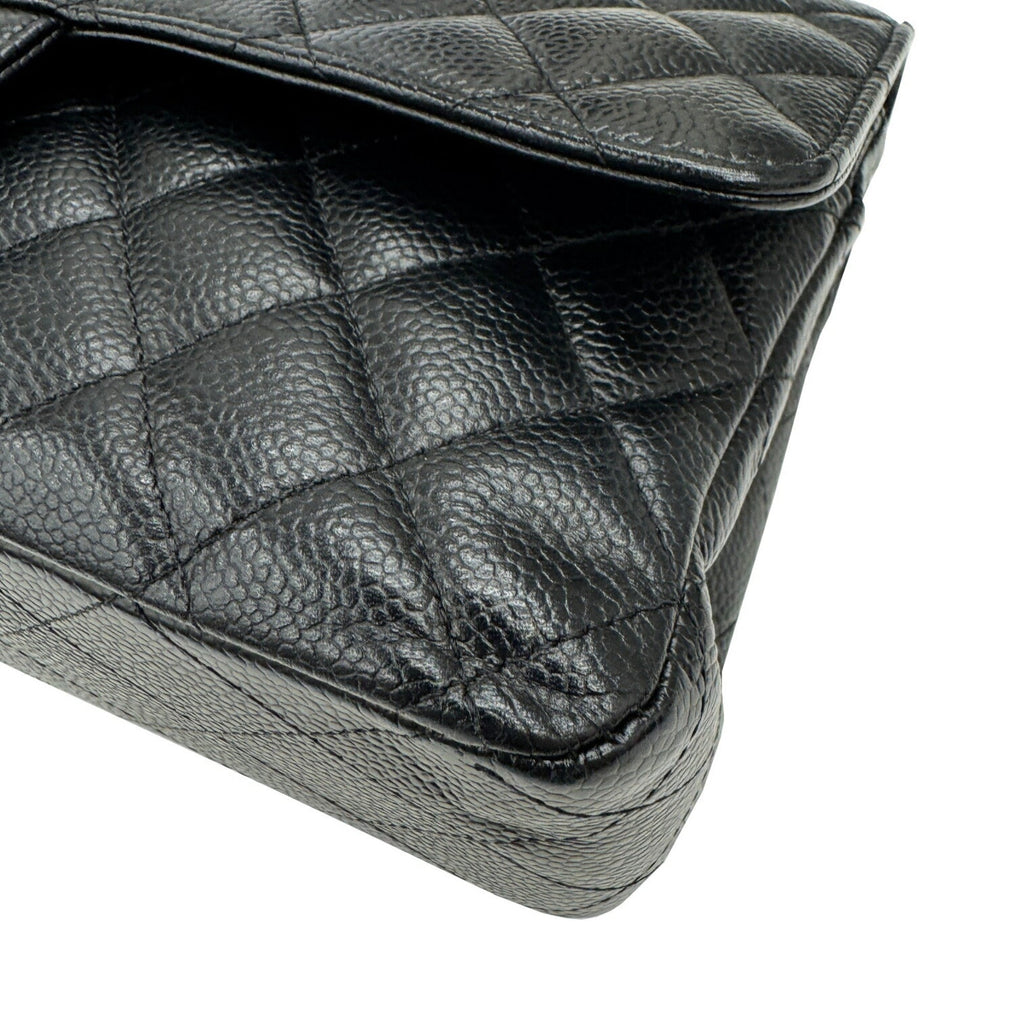 Chanel Gold Black Grained Calfskin Leather Chain/Shoulder Wallet