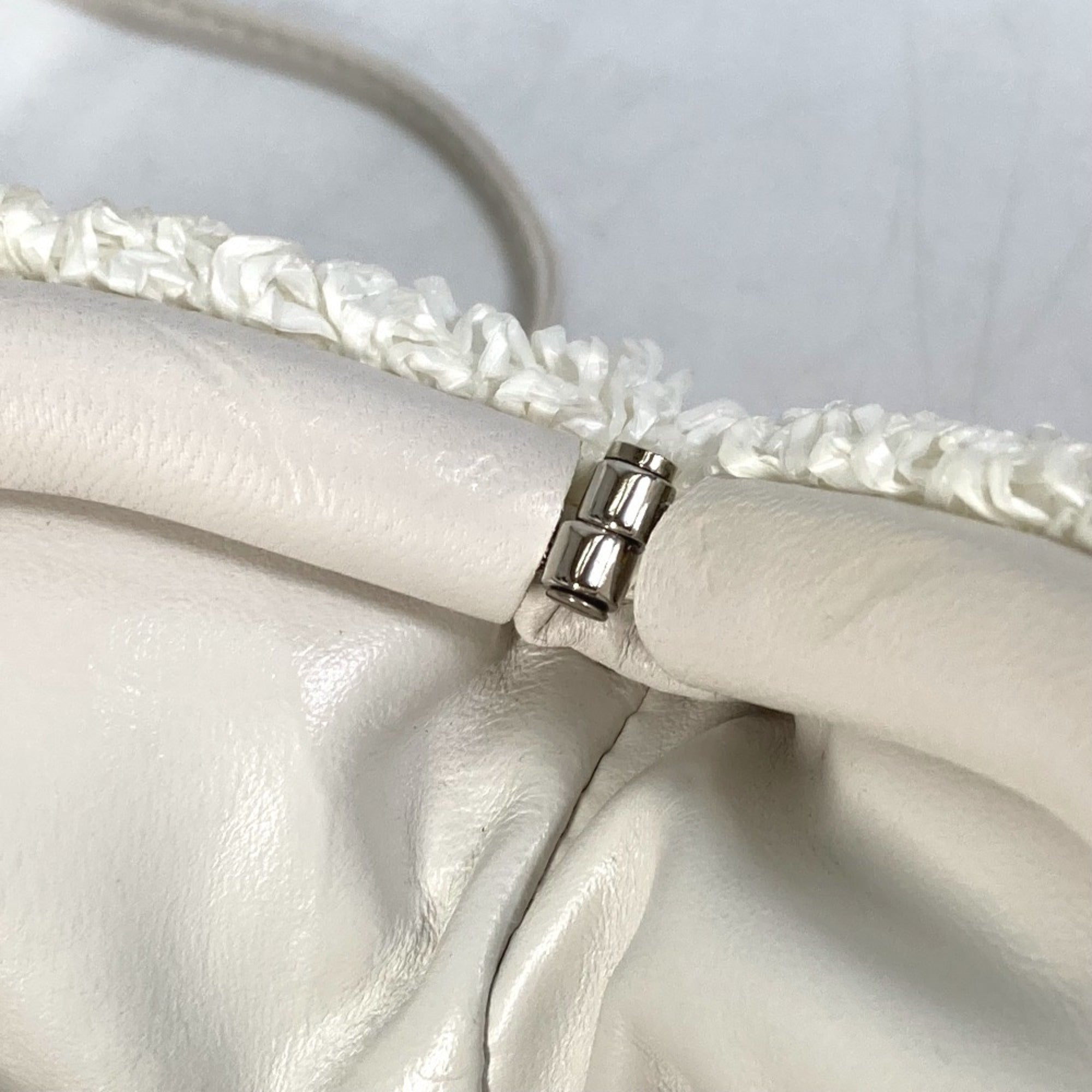 Bottega Veneta White Nylon Leather Pochette Shoulder Bag