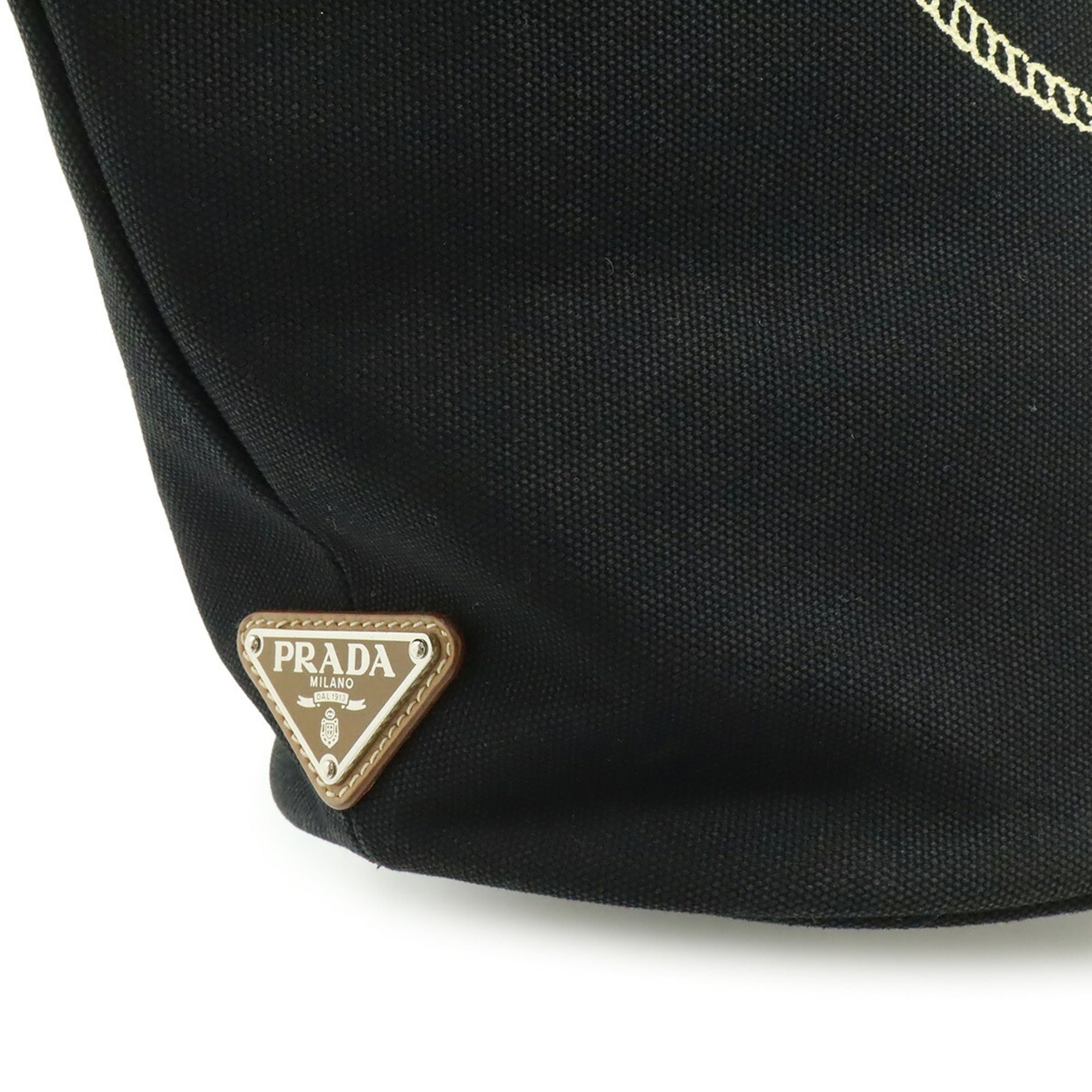 Prada Canapa Black Canvas Leather Handbag Tote Bag