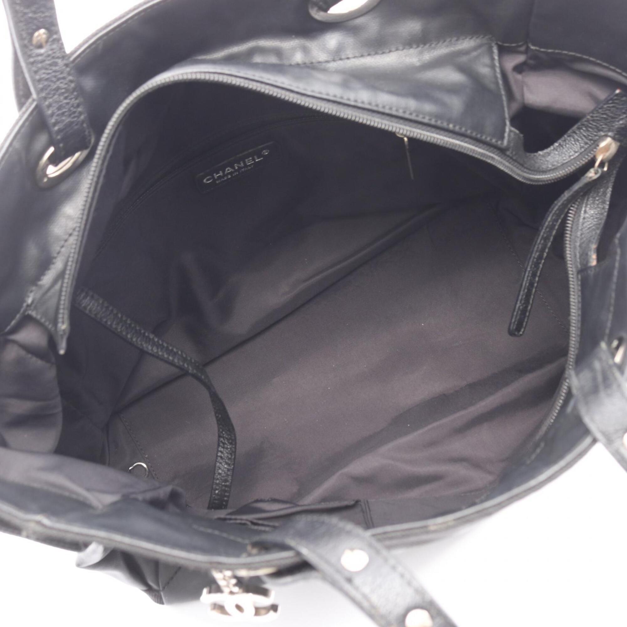 Chanel Black Coated Canvas Leather Handbag Tote Bag