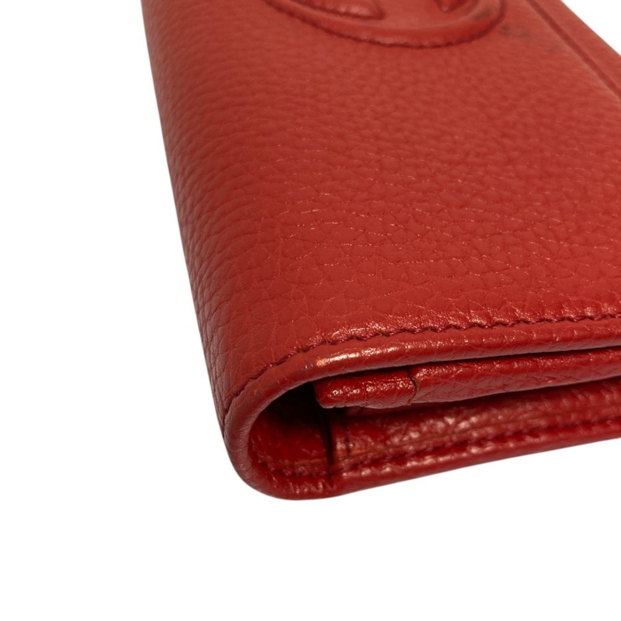 Gucci Red Color Leather Long Wallet (Bi-Fold) (Pre-Owned)