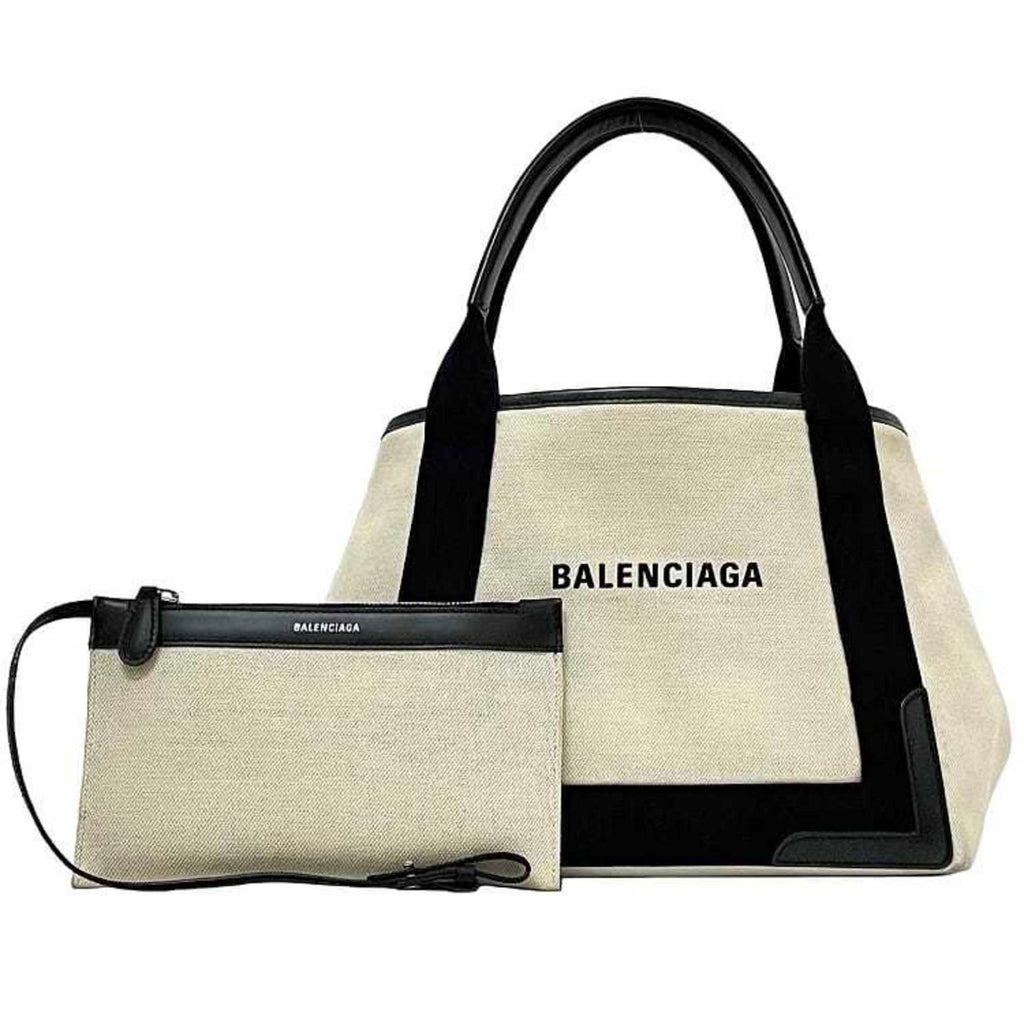 Balenciaga Black White Canvas Leather Handbag Tote