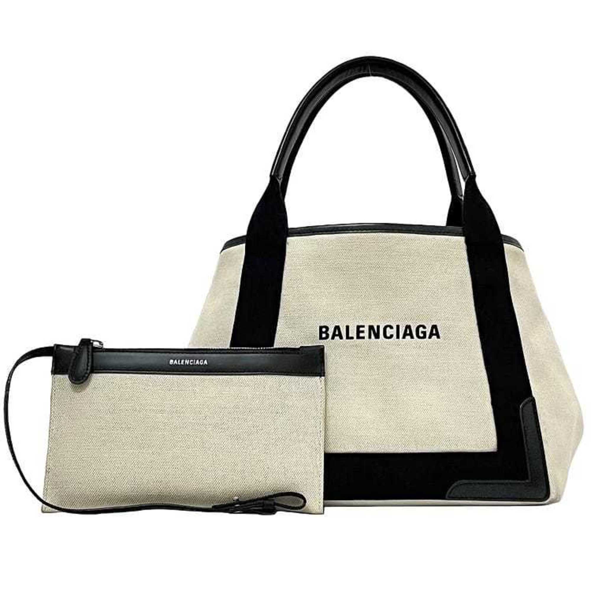Balenciaga Black White Canvas Leather Handbag Tote