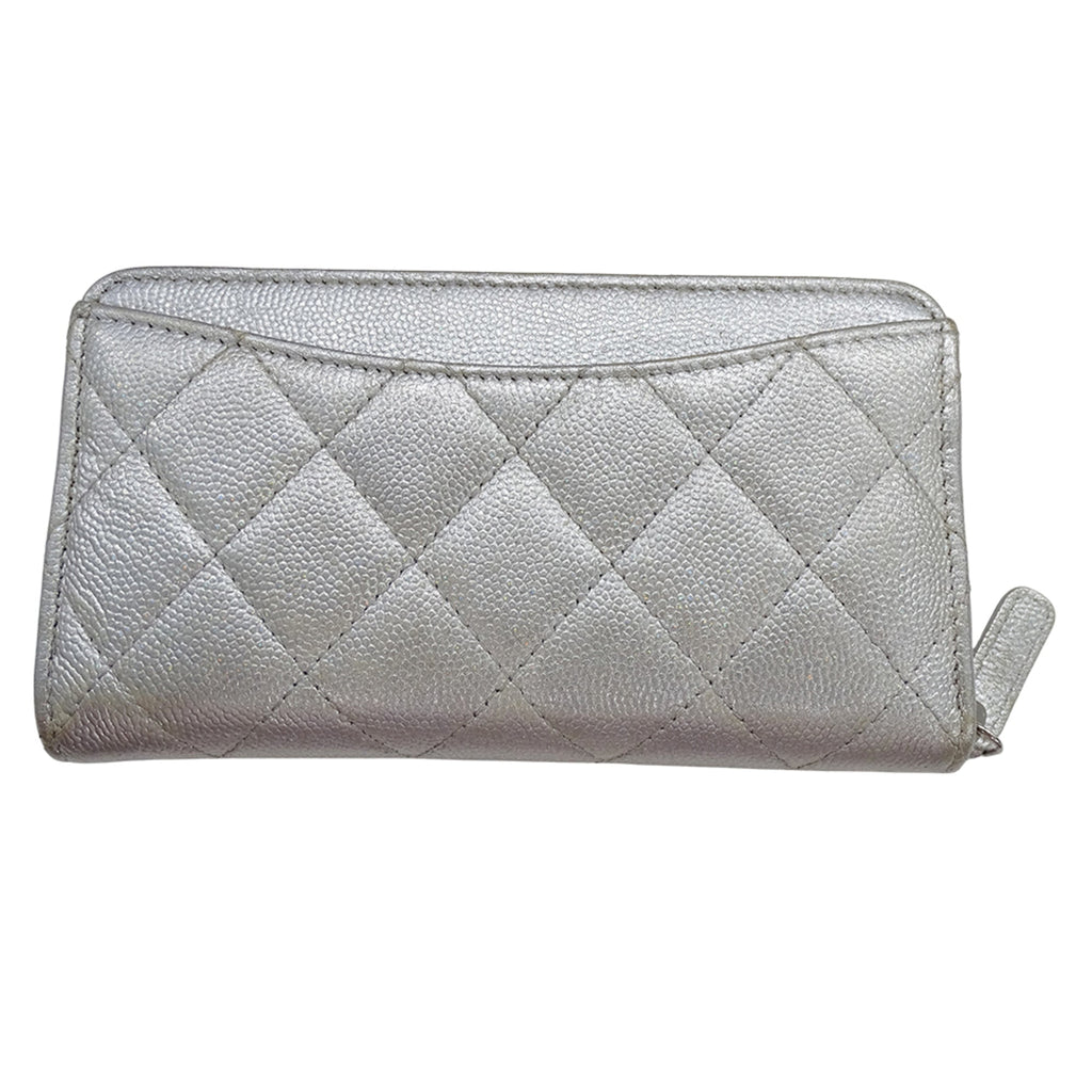 Chanel Silver Grained Calfskin Chain/Shoulder Wallet
