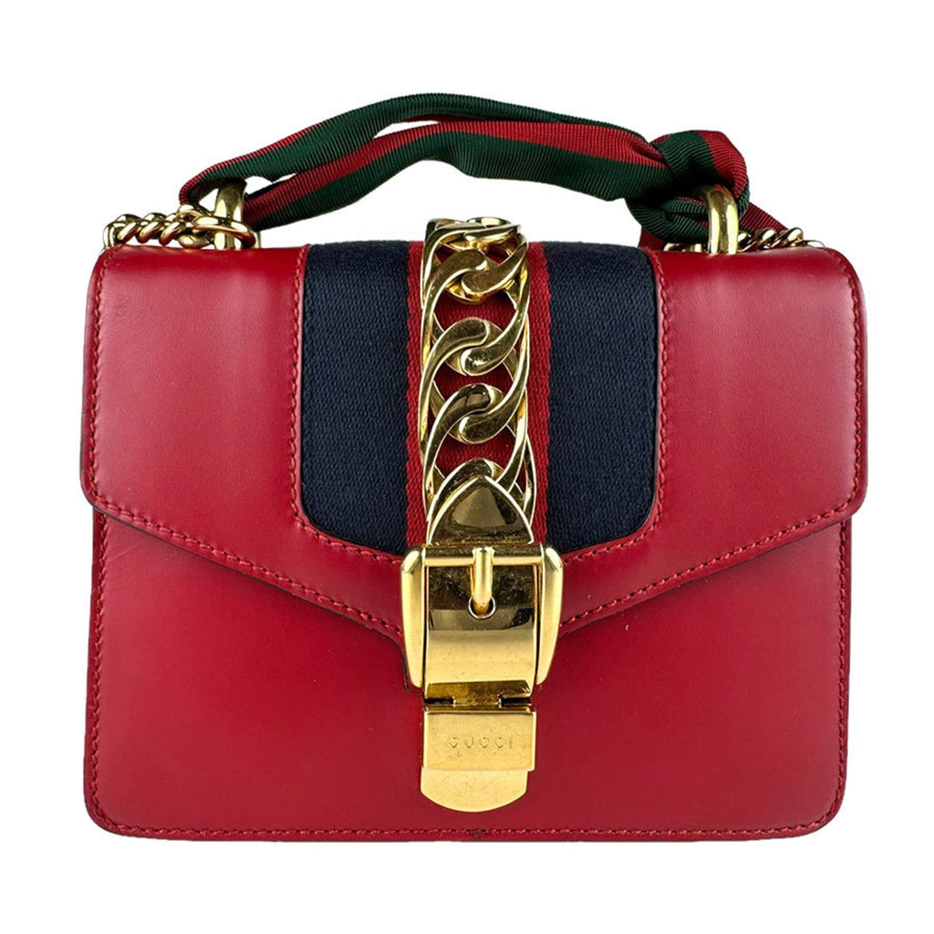 Gucci Navy Red Color Leather Shoulder Bag (Pre-Owned)