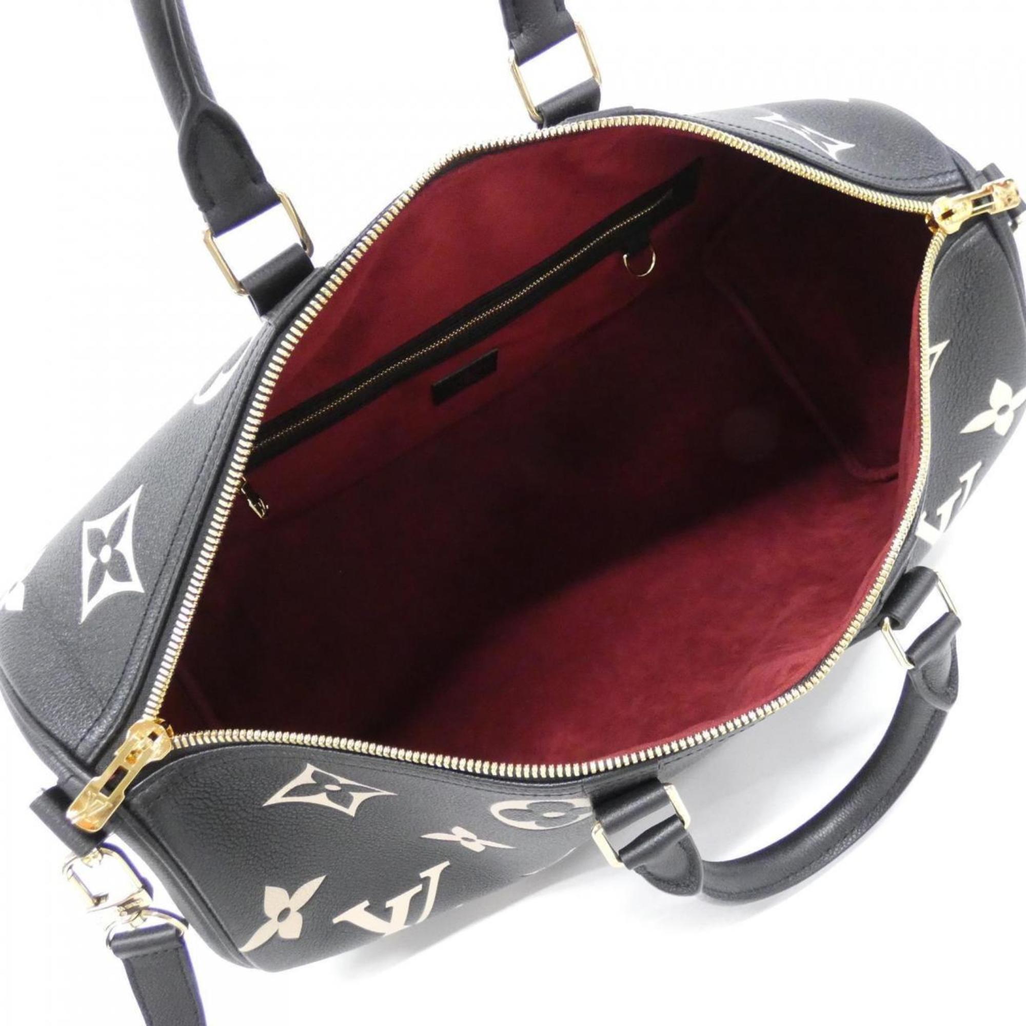 Louis Vuitton Beige Black Leather Boston Bag