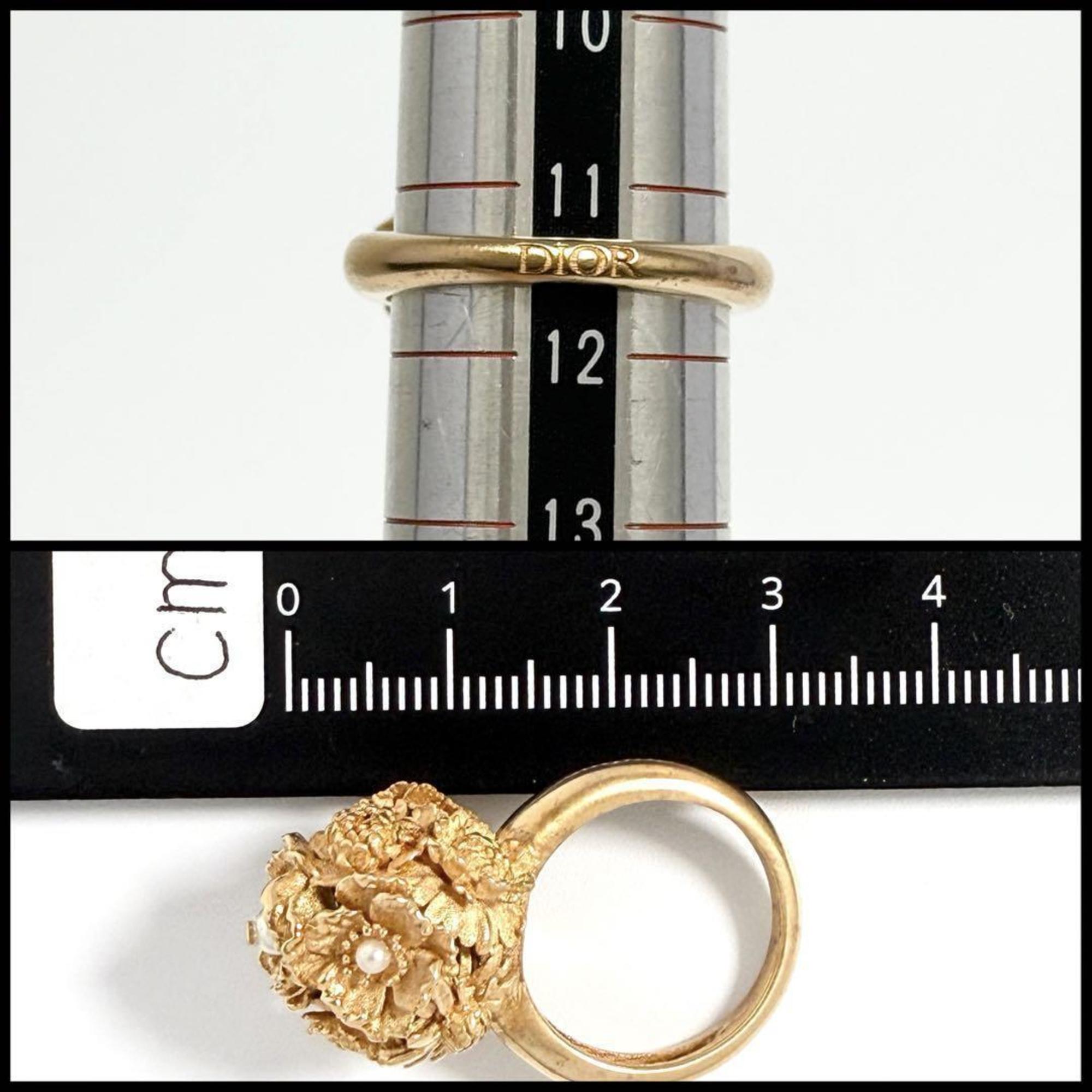 Christian Dior Pink Gold Artificial Pearl Metal Band Ring (Pre-Owned)