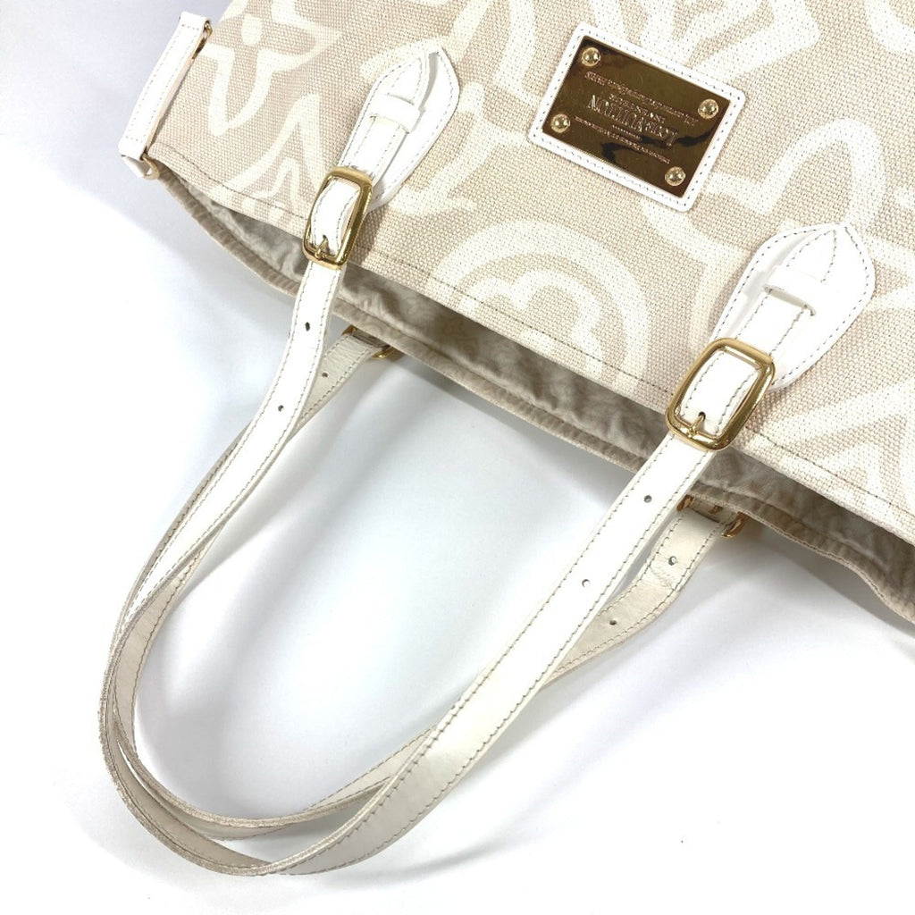 Louis Vuitton Beige Leather Canvas Shoulder Bag Tote Bag
