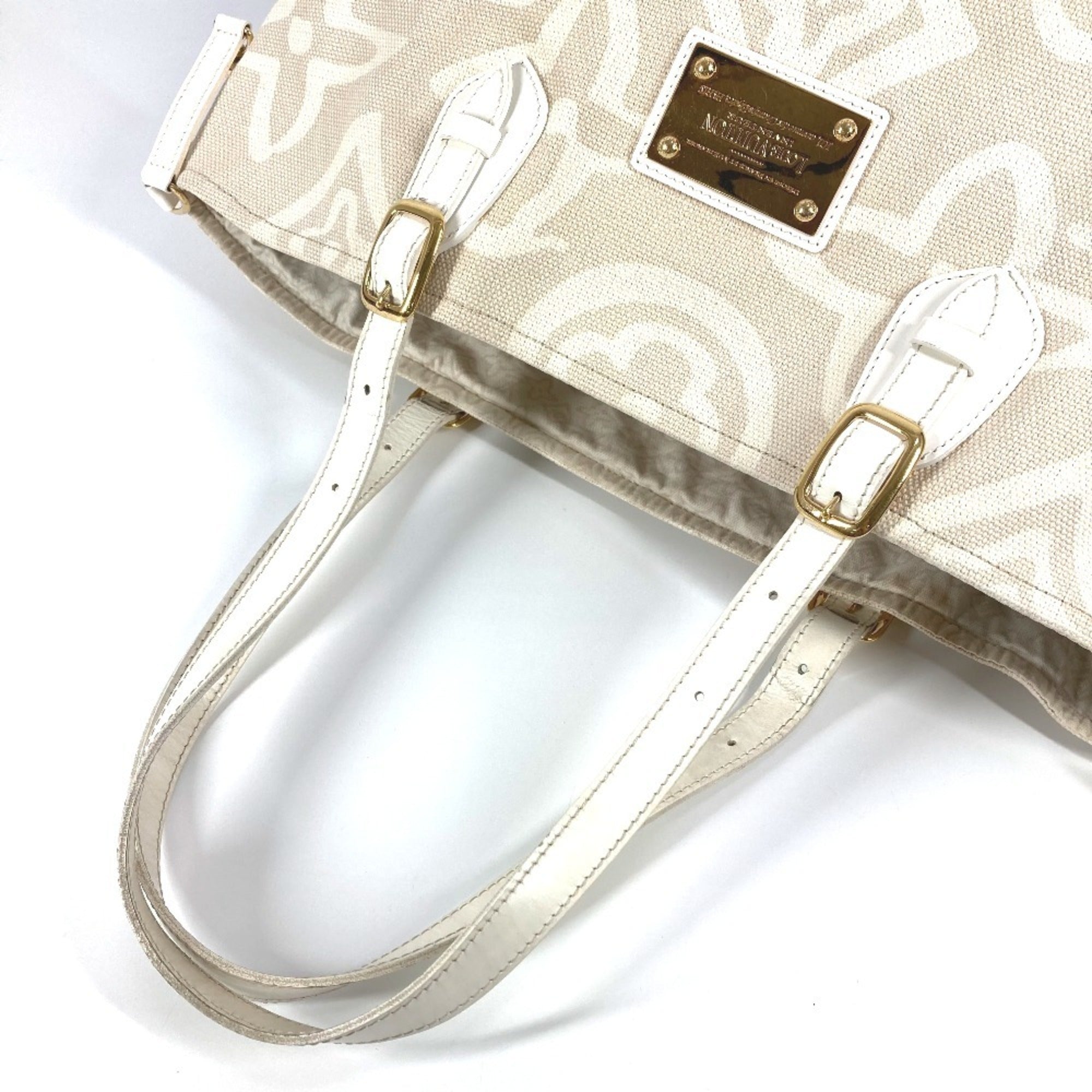 Louis Vuitton Beige Leather Canvas Shoulder Bag Tote Bag