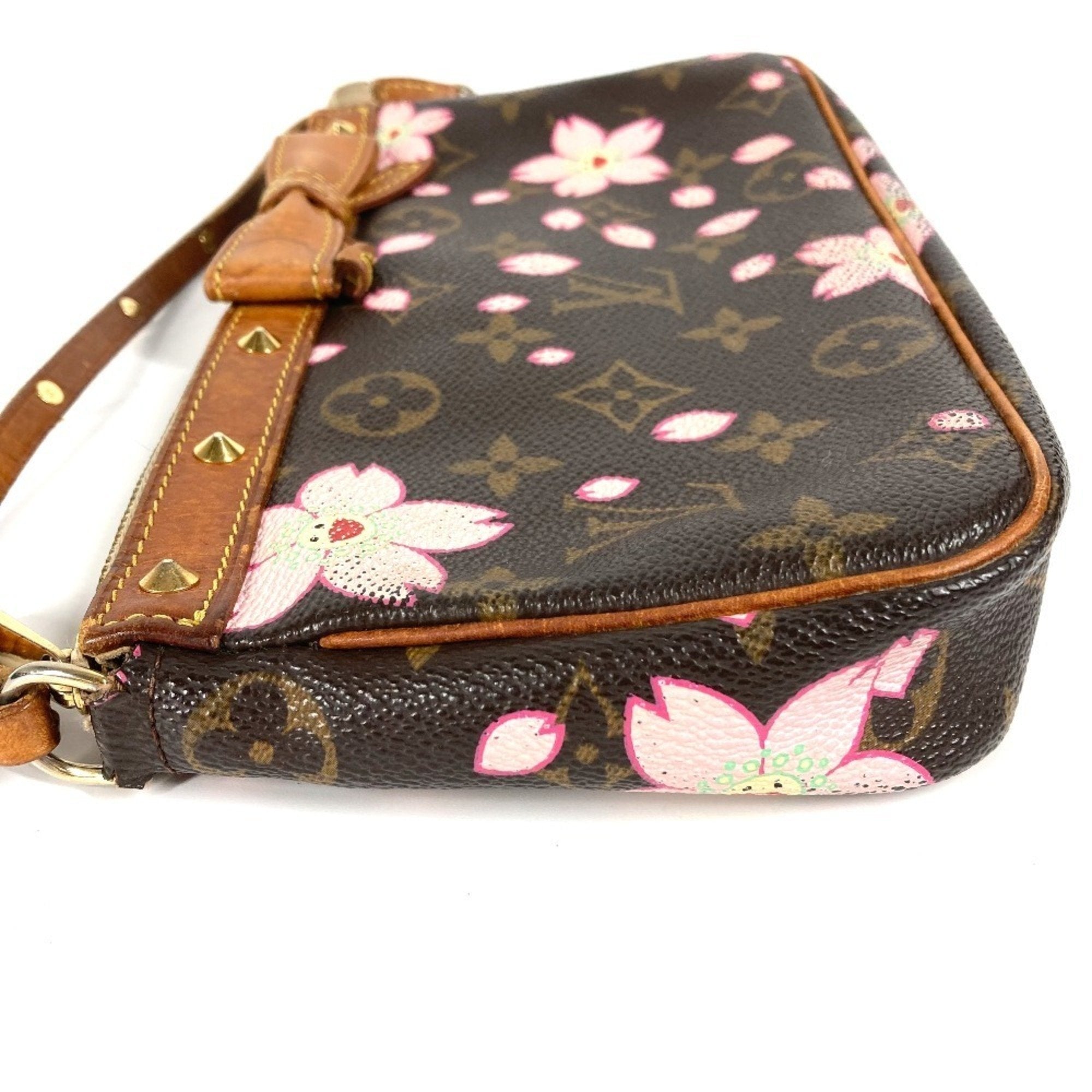 Louis Vuitton Brown Pink Monogram Cherry Blossom Handbag Pouch Shoulder Bag