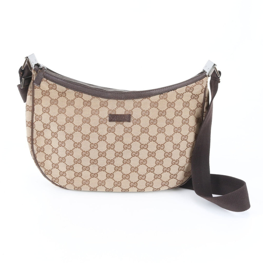 Gucci Beige Brown Leather Canvas Handbag Shoulder Bag (Pre-Owned)