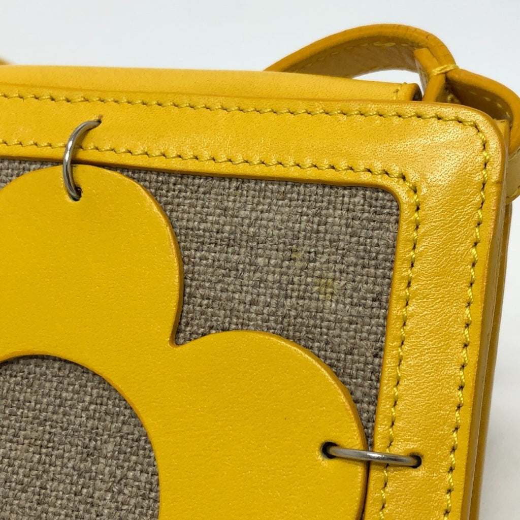 Celine Beige Yellow Leather Canvas Pochette Shoulder Bag