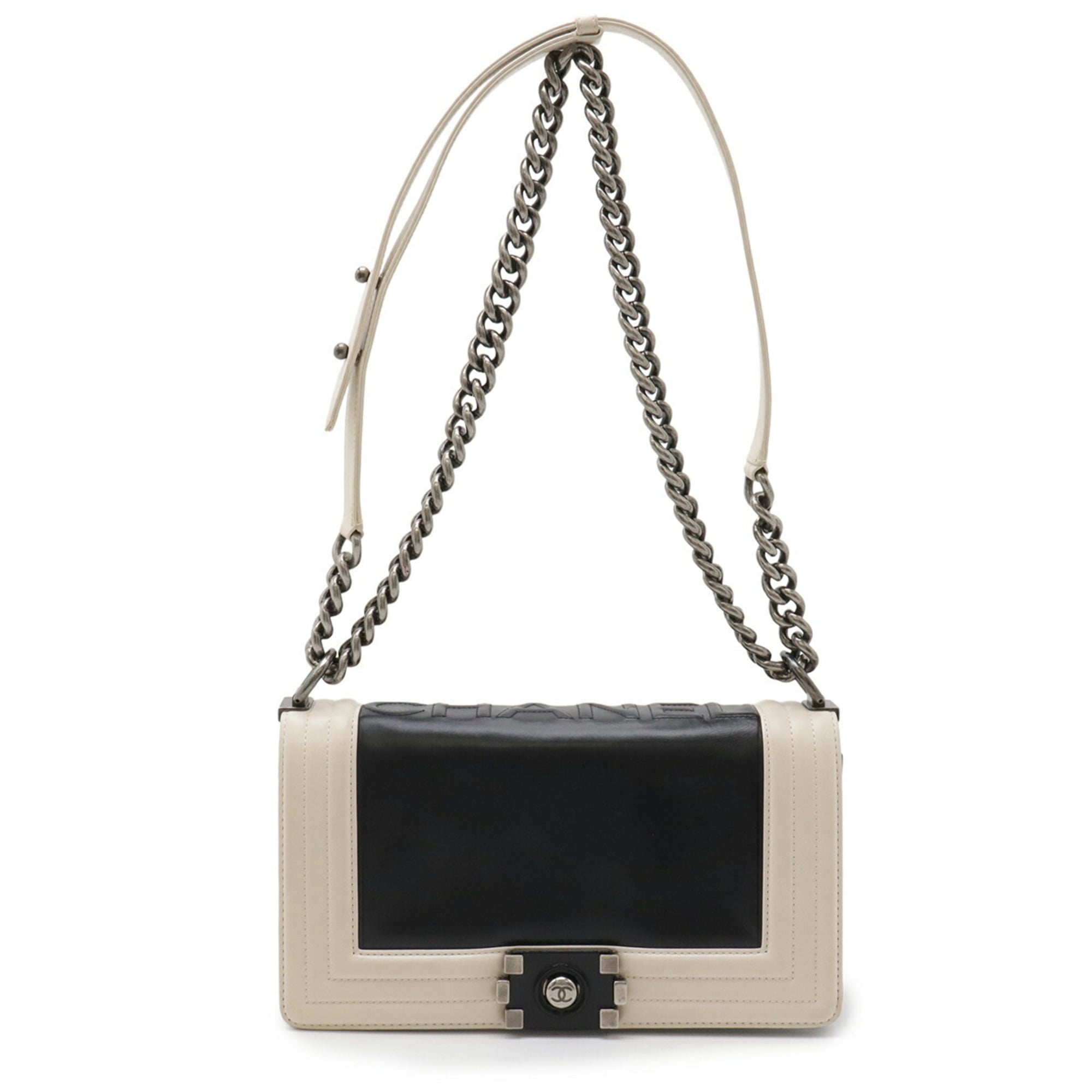 Chanel Black Ivory Leather Shoulder Bag
