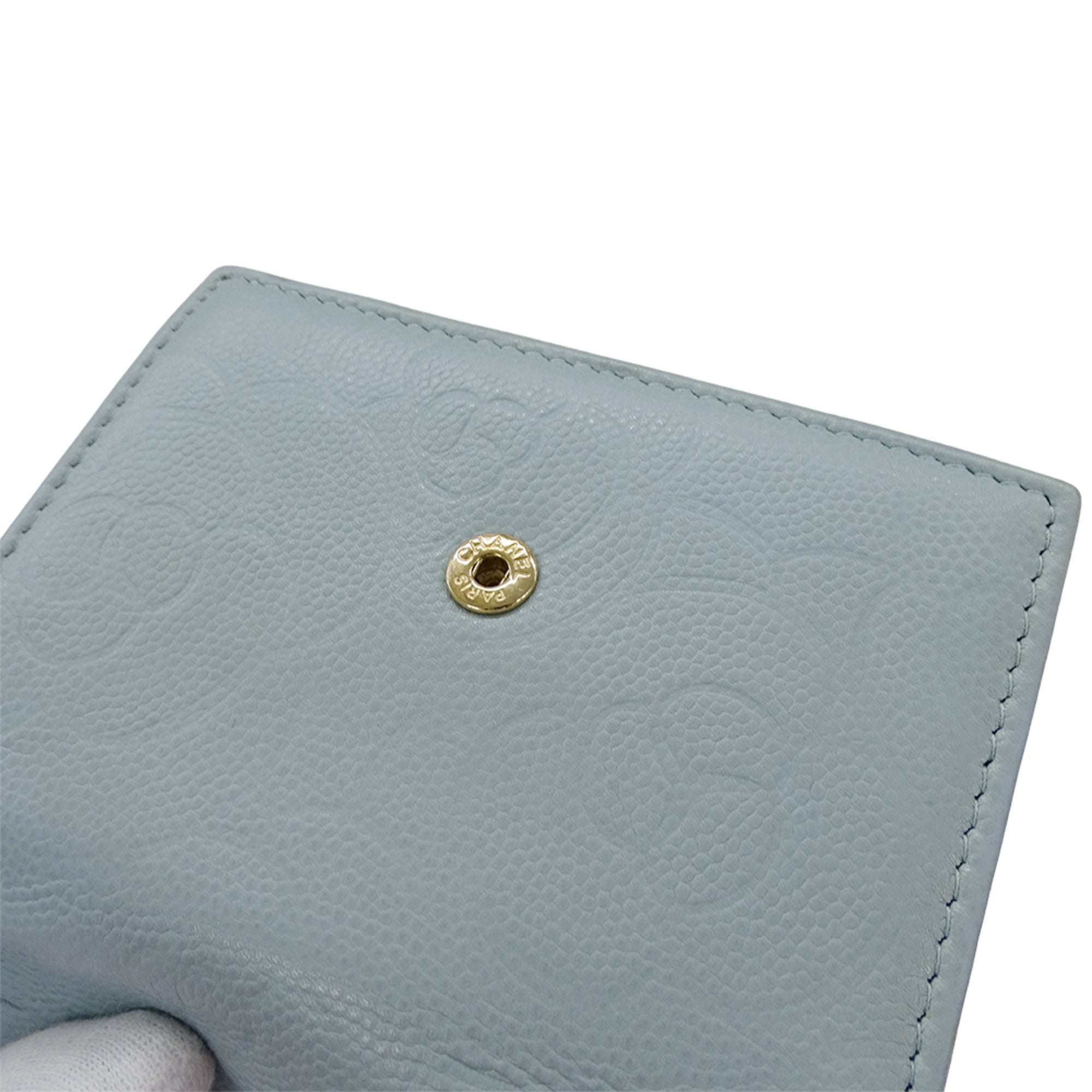 Chanel Light Blue Grained Calfskin Wallet (Tri-Fold)