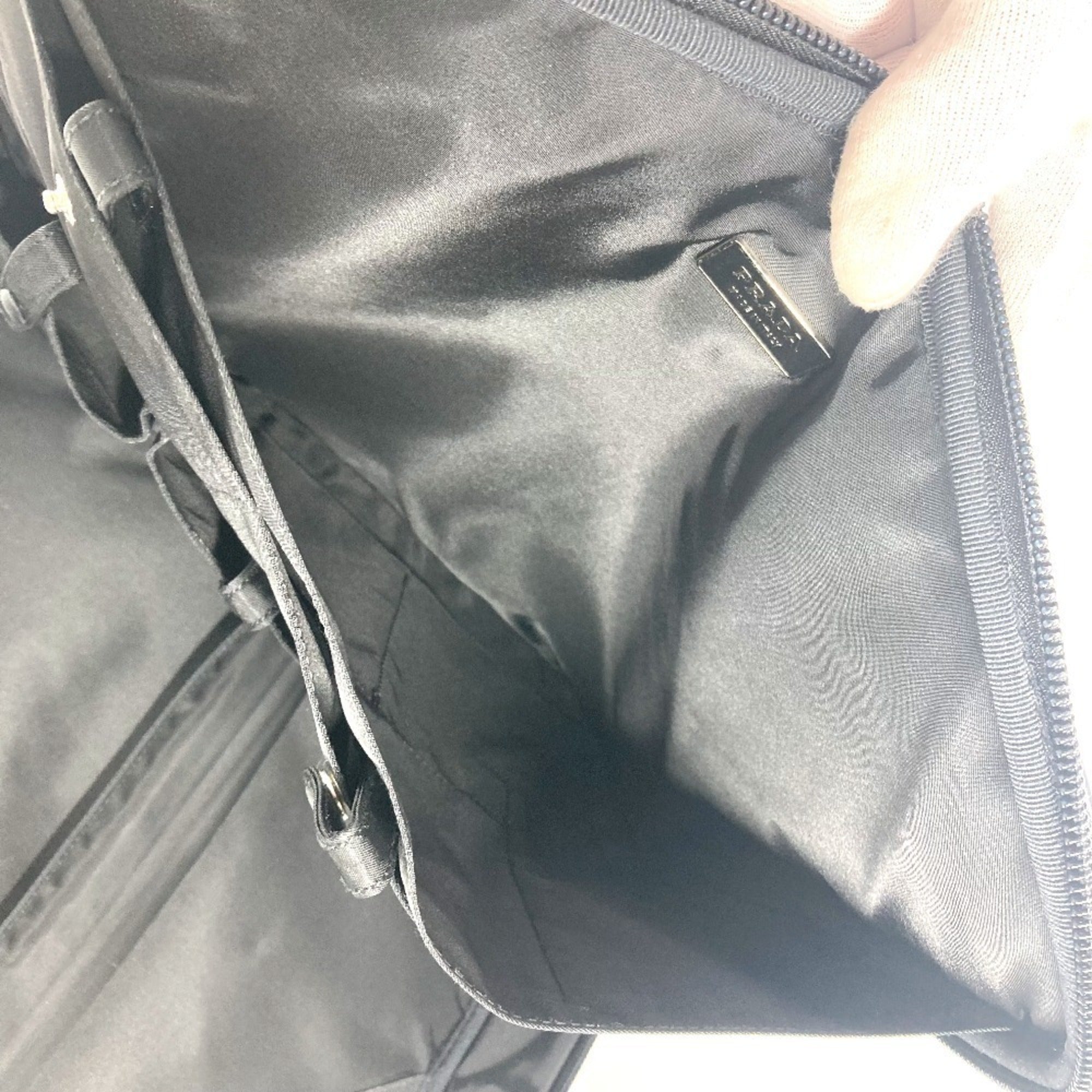 Prada Black Leather Nylon Handbag Shoulder Bag