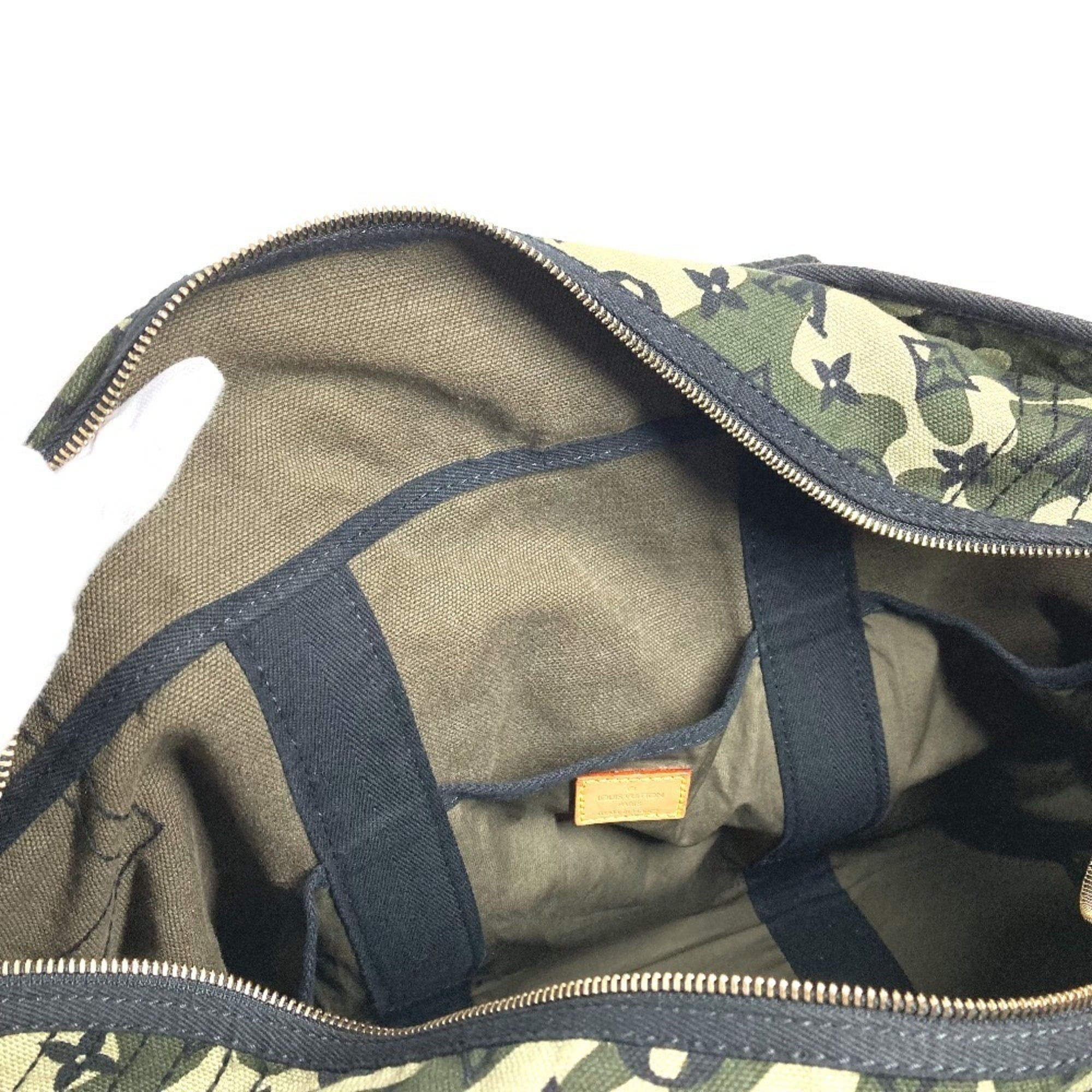 Louis Vuitton Black Green Leather Canvas Boston Bag Shoulder Bag Tote Bag