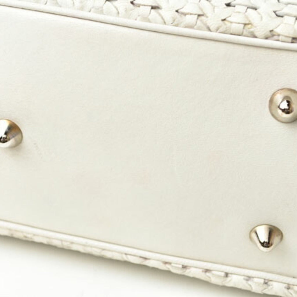 Christian Dior Lady Dior Silver White Leather Tote Bag (Pre-Owned)