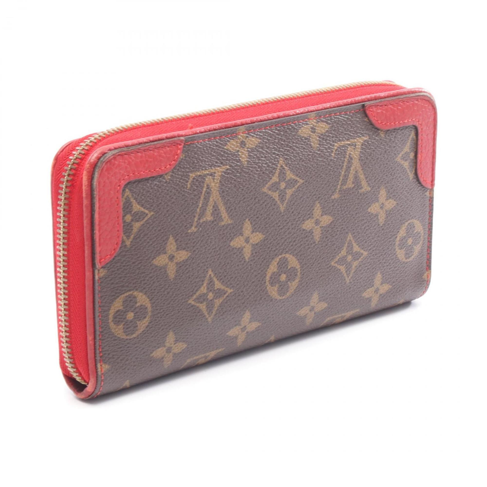 Louis Vuitton Brown Cerise Red Color Monogram Leather Coated Canvas Long Wallet
