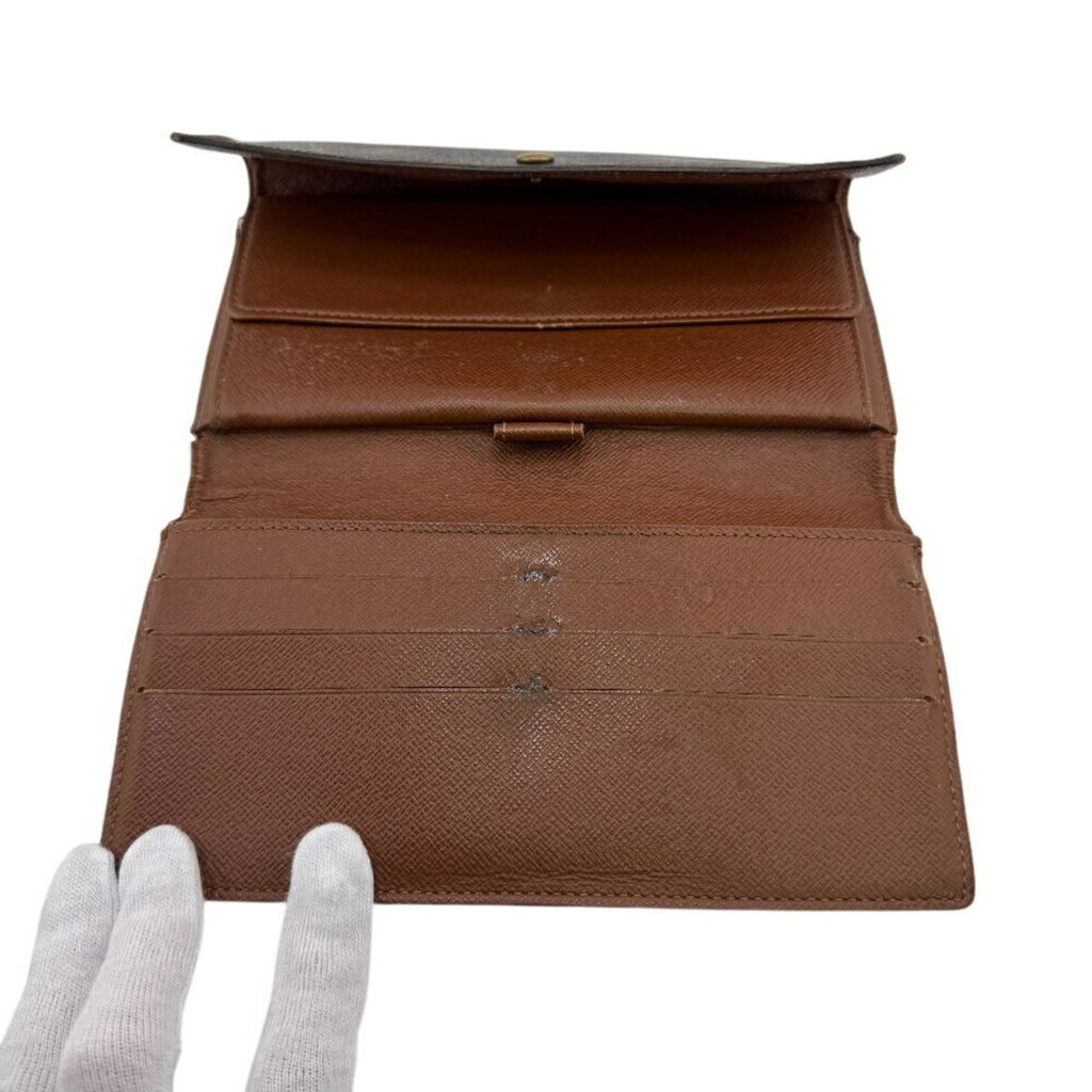 Louis Vuitton Brown Leather Long Wallet (Tri-Fold)