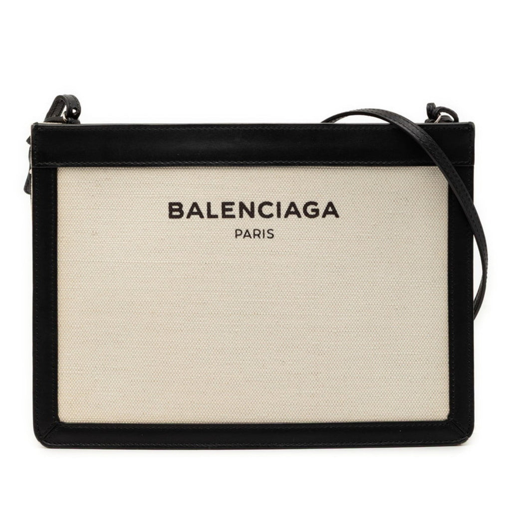 Balenciaga Black Ivory Canvas Leather Shoulder